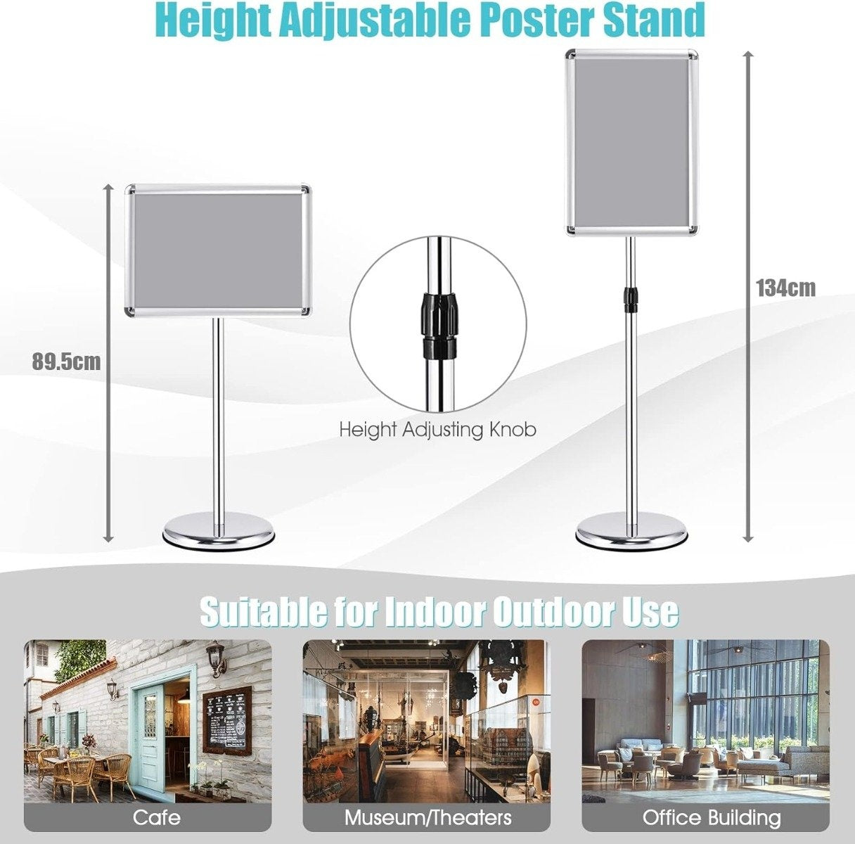 Adjustable A3 Poster Stand – Rotating, Silver Display