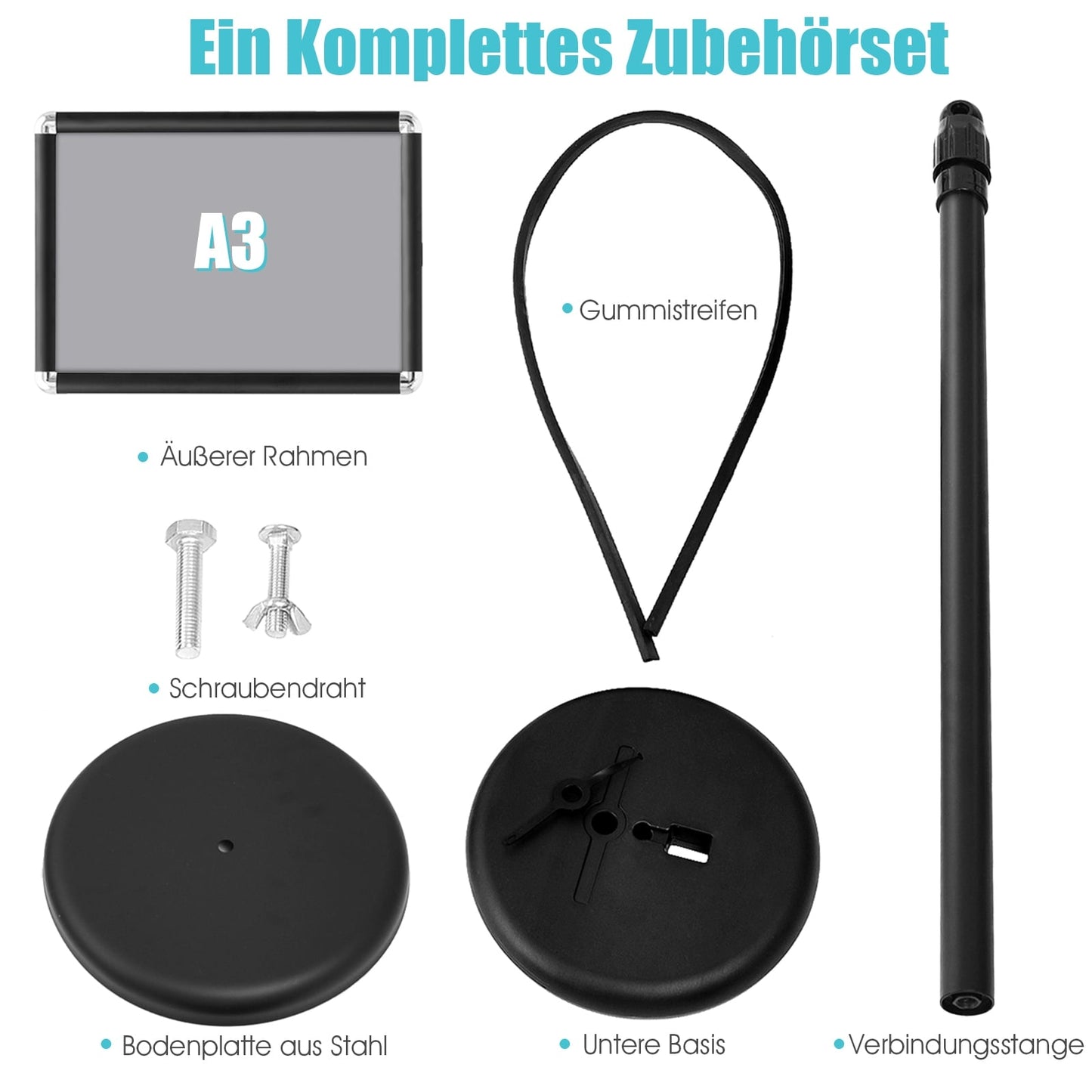 Adjustable A3 Poster Stand Set, Rotatable, Black