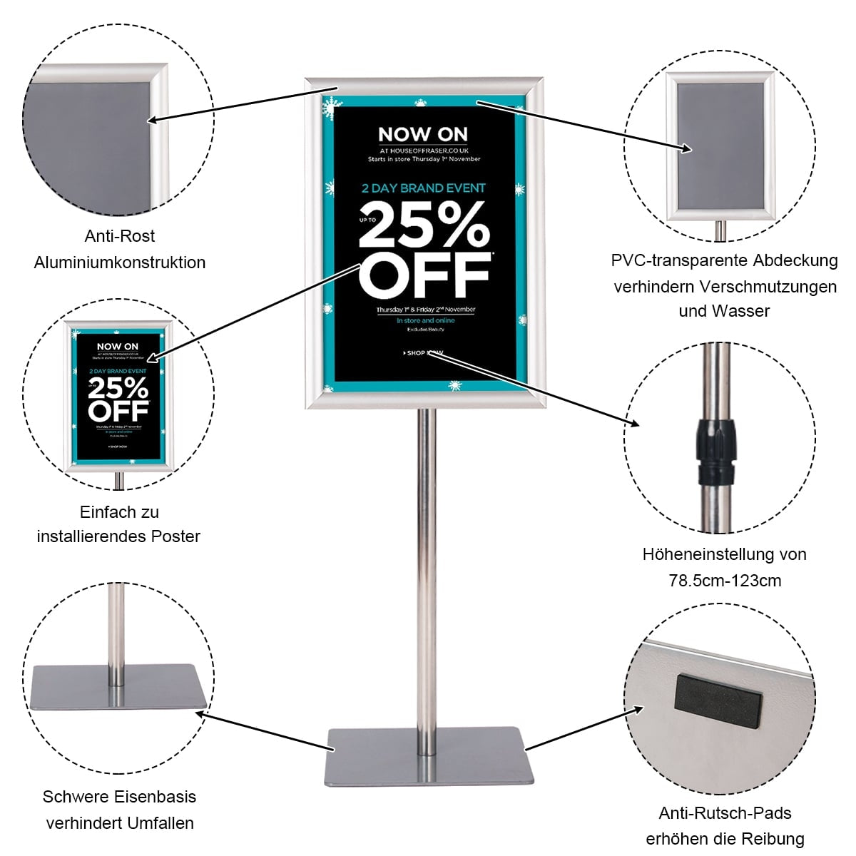 Adjustable A3 Poster Stand, Silver/Black, 42x29.5 cm