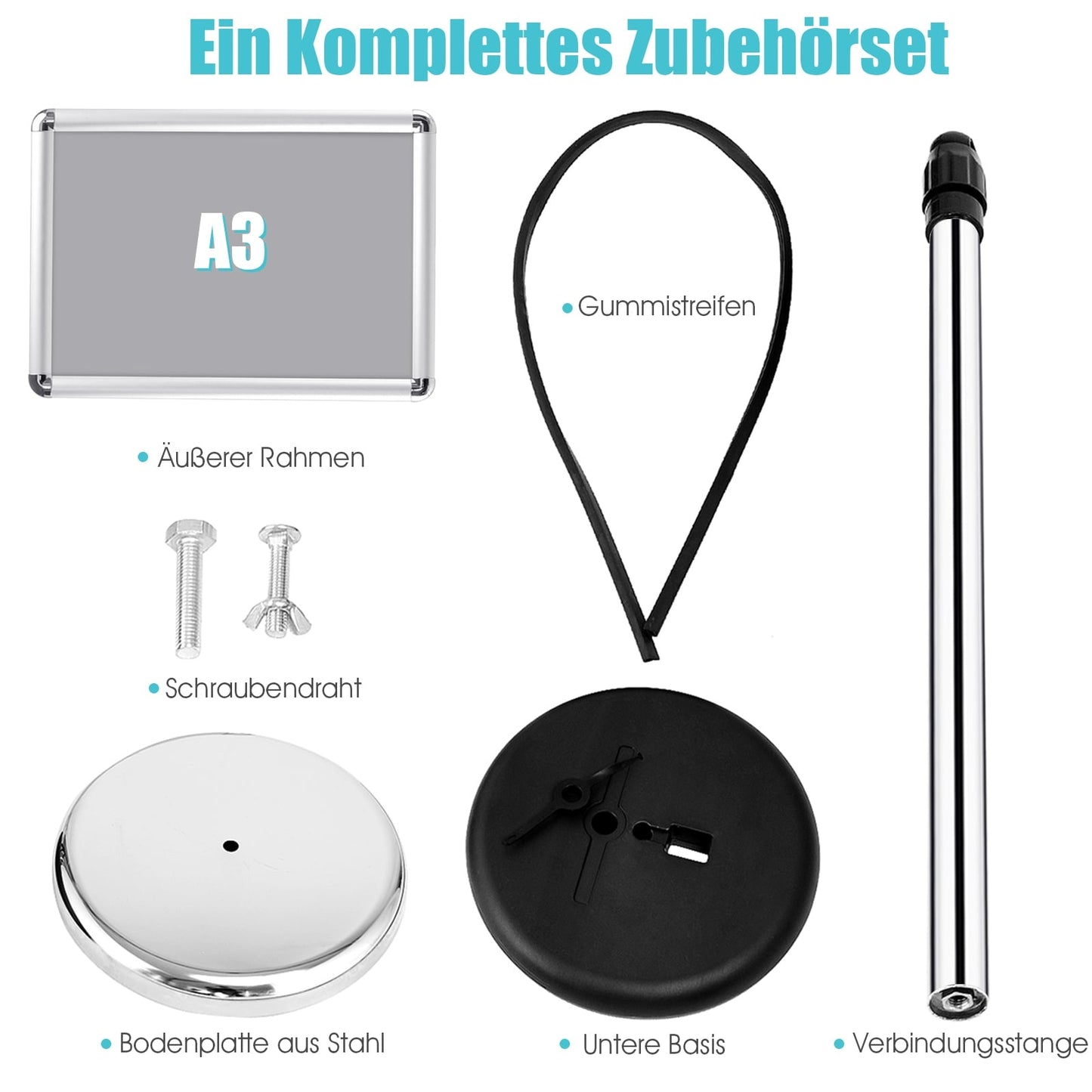 Adjustable A3 Poster Stands, Rotating, Set of 2, Silver