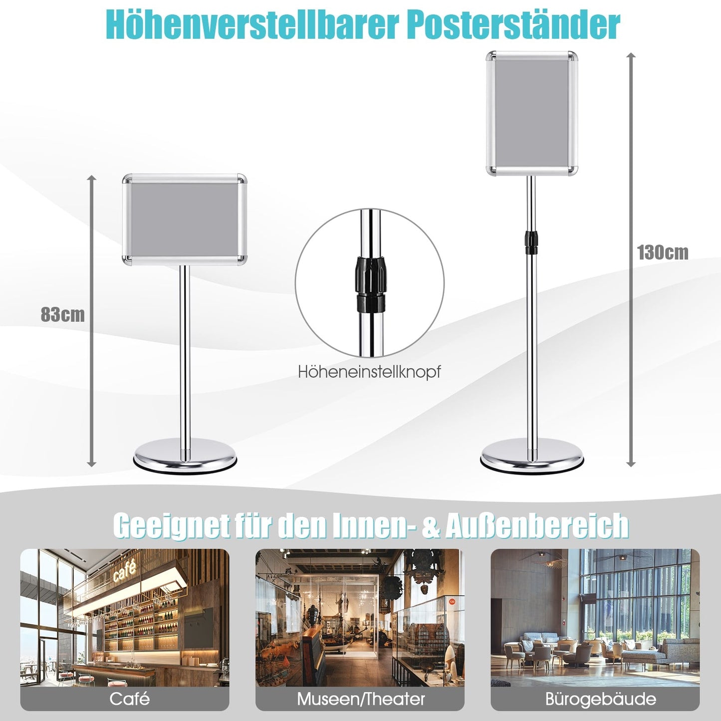 Adjustable A4 Sign Stand Set, Rotating Display, Silver