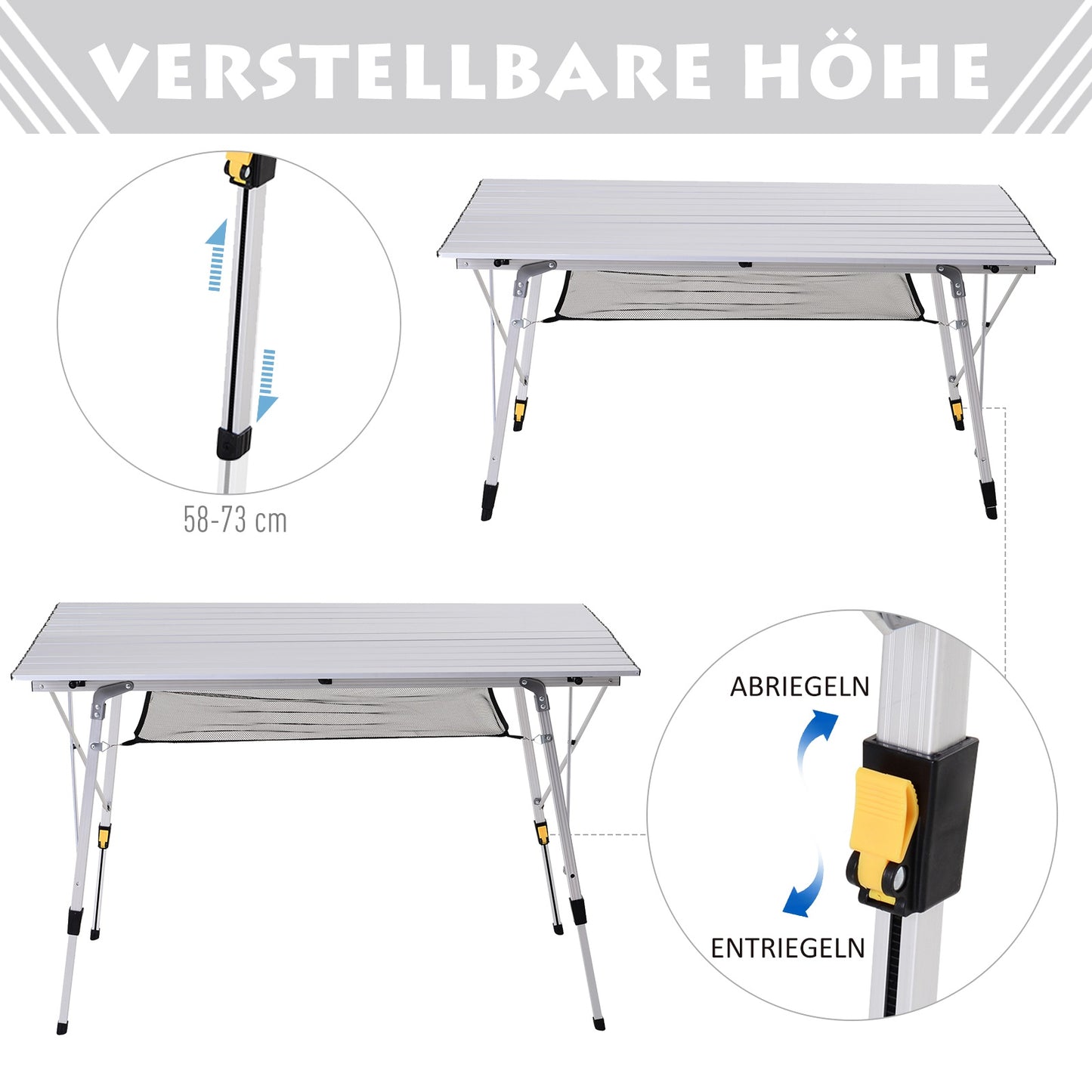 Adjustable Aluminum Folding Picnic Table with Carry Bag, 120x69 cm