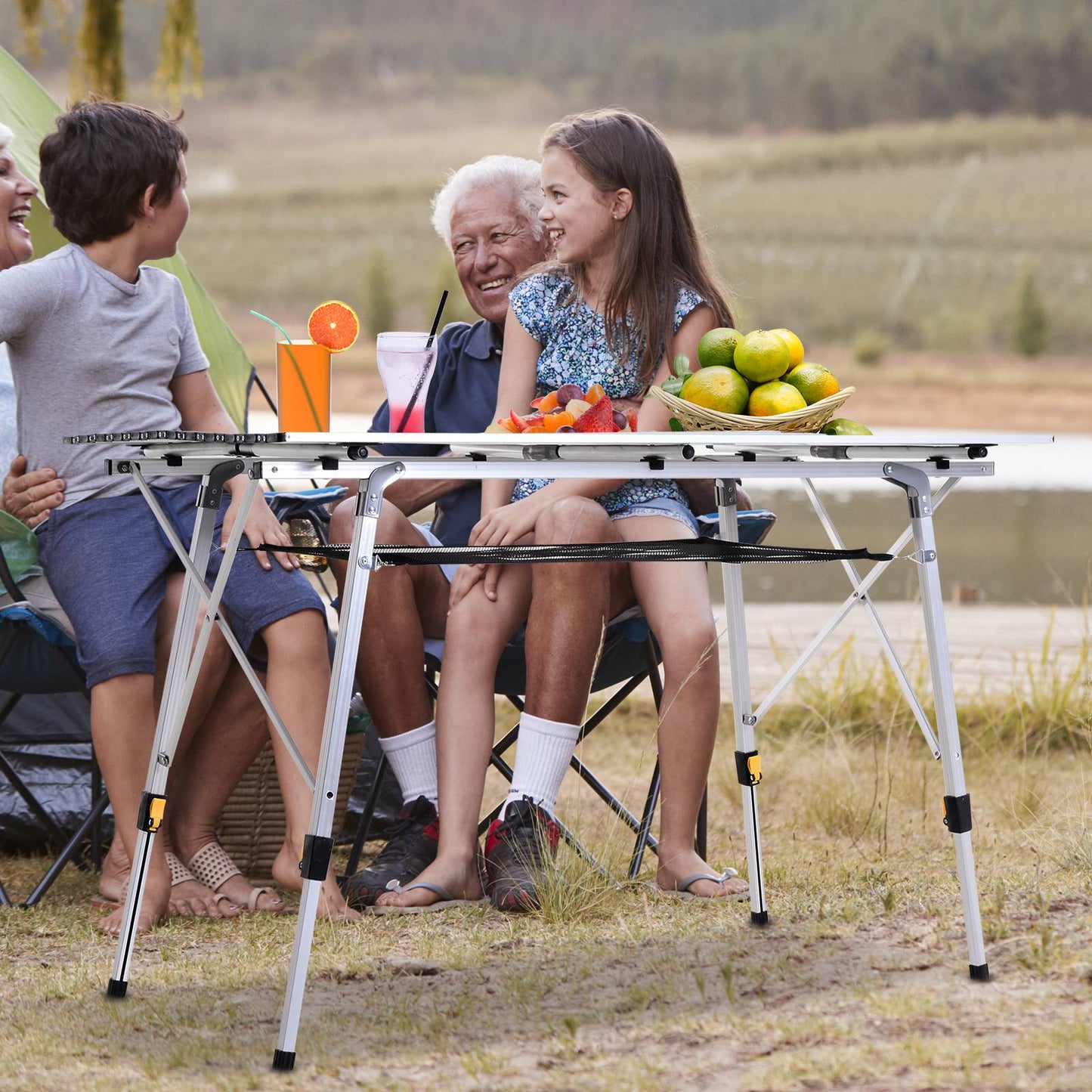 Adjustable Aluminum Folding Picnic Table with Carry Bag, 120x69 cm
