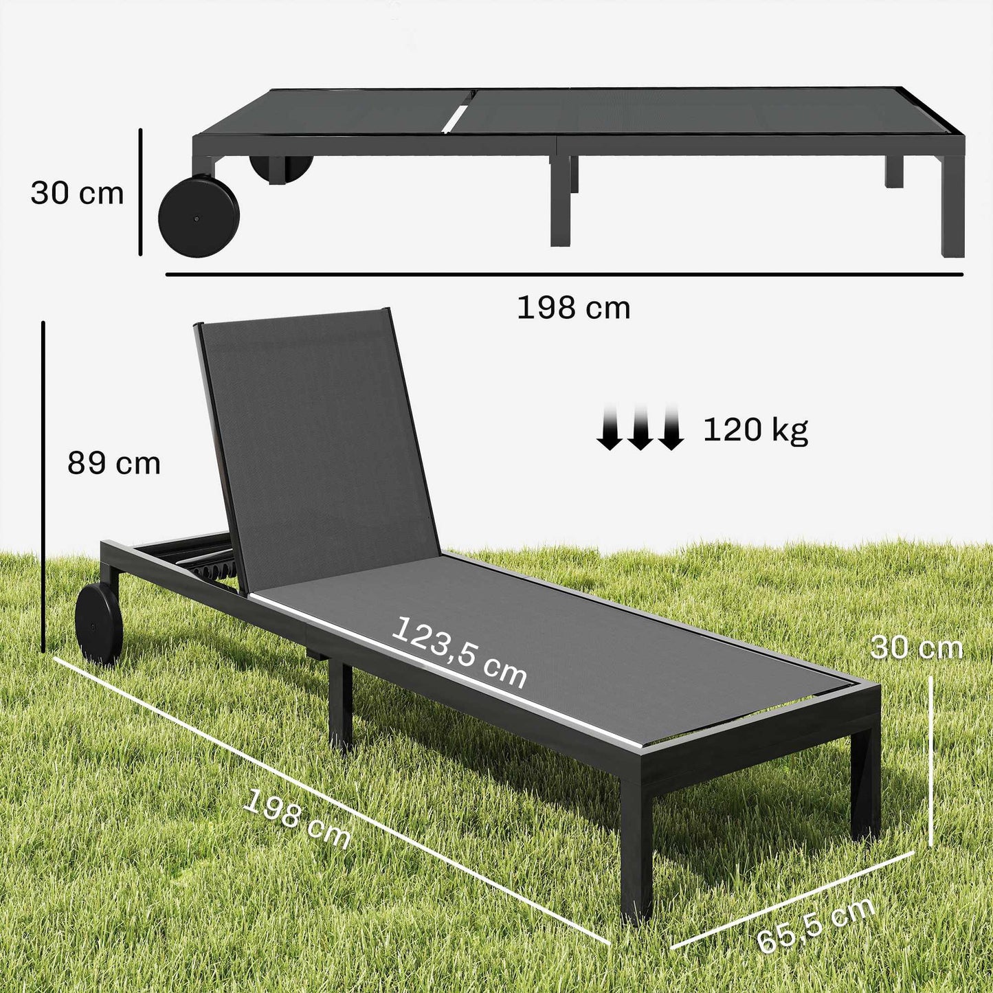 Adjustable Aluminum Sun Lounger with Wheels, Breathable Fabric