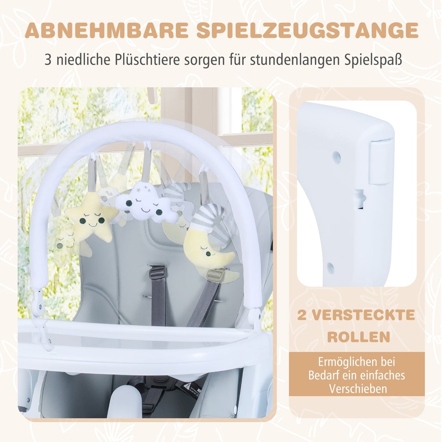 Adjustable Baby High Chair, Foldable with Tray, Light Grey