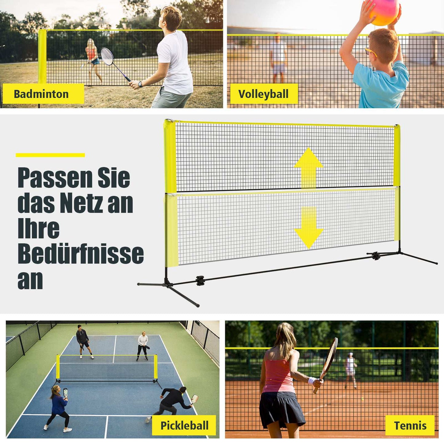 Adjustable Badminton Net Set with Stand, Shuttlecocks, Bag