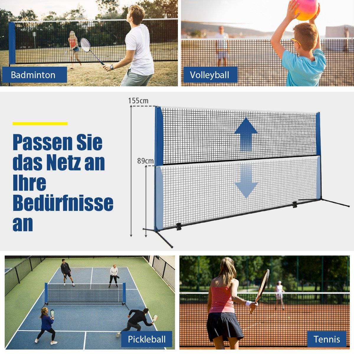 Adjustable Badminton Net Set with Stand, Shuttlecocks & Bag