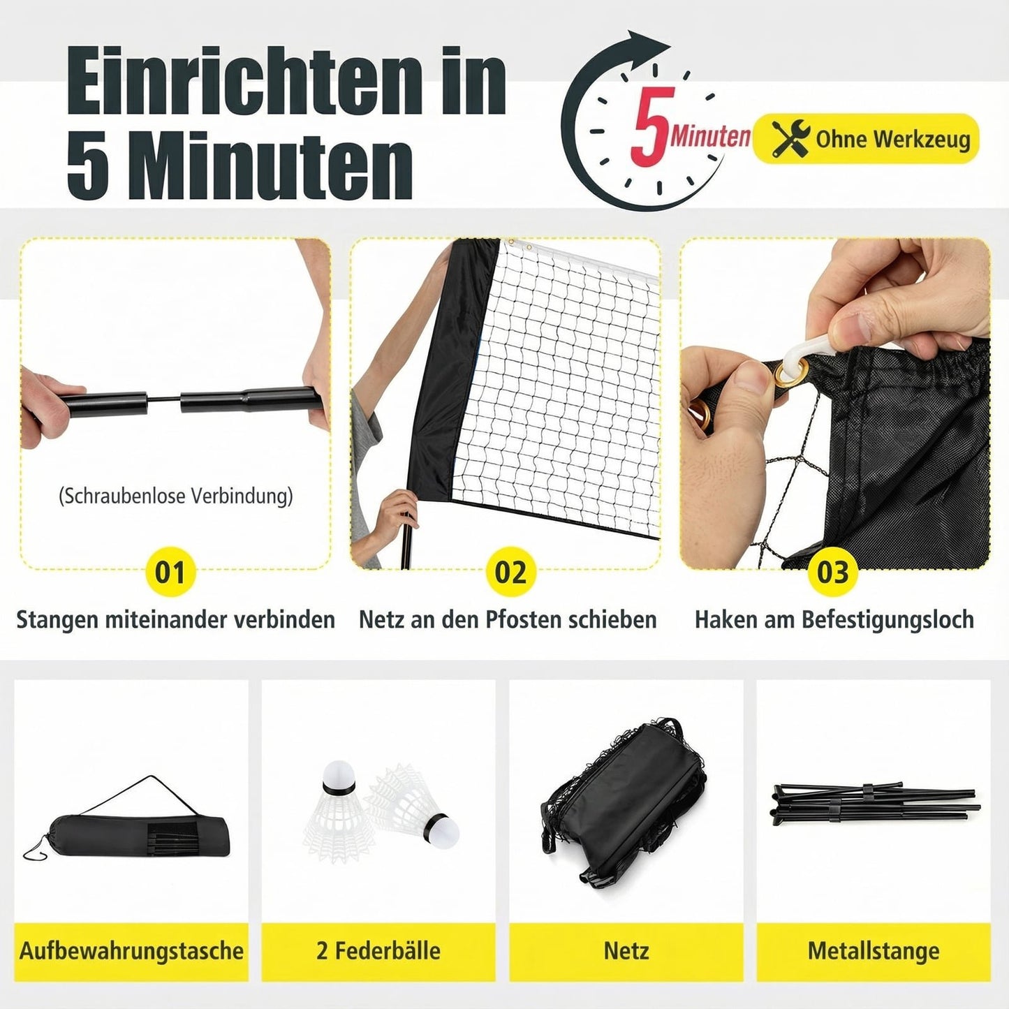 Adjustable Badminton Net Set with Stand and Carry Bag