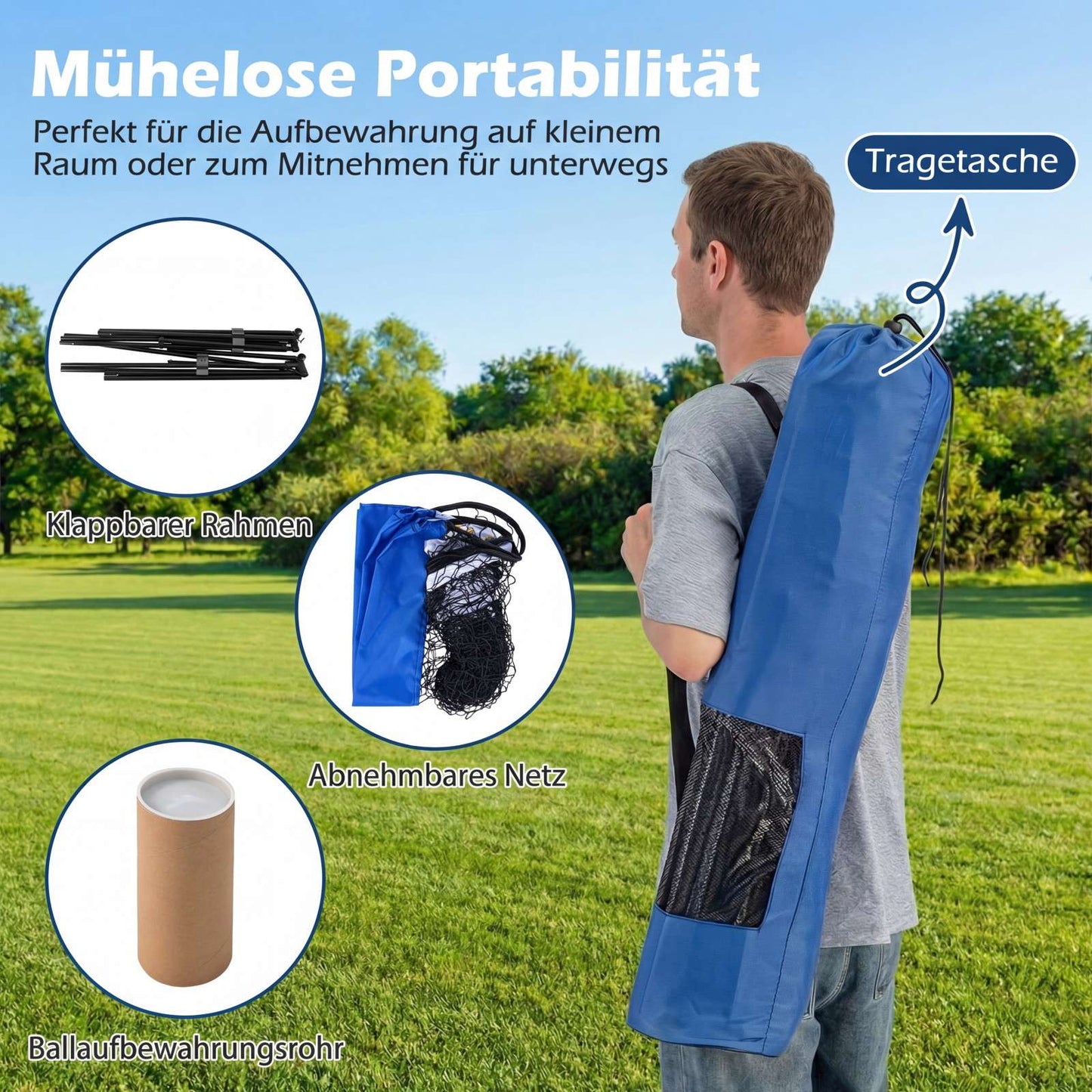 Adjustable Badminton Volleyball Net with Carry Bag and Shuttlecocks