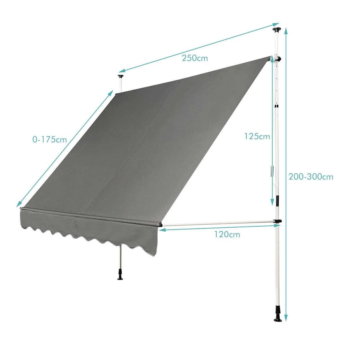 Adjustable Balcony Awning with Crank, 250x120 cm, Grey