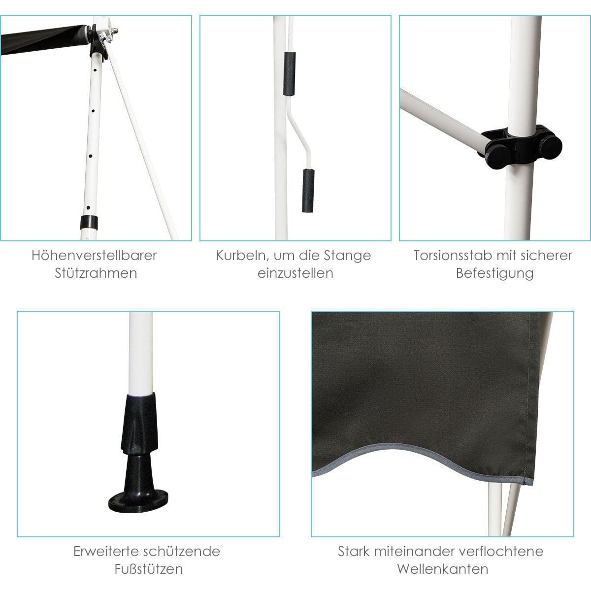 Adjustable Balcony Awning with Crank, 250x120 cm, Grey