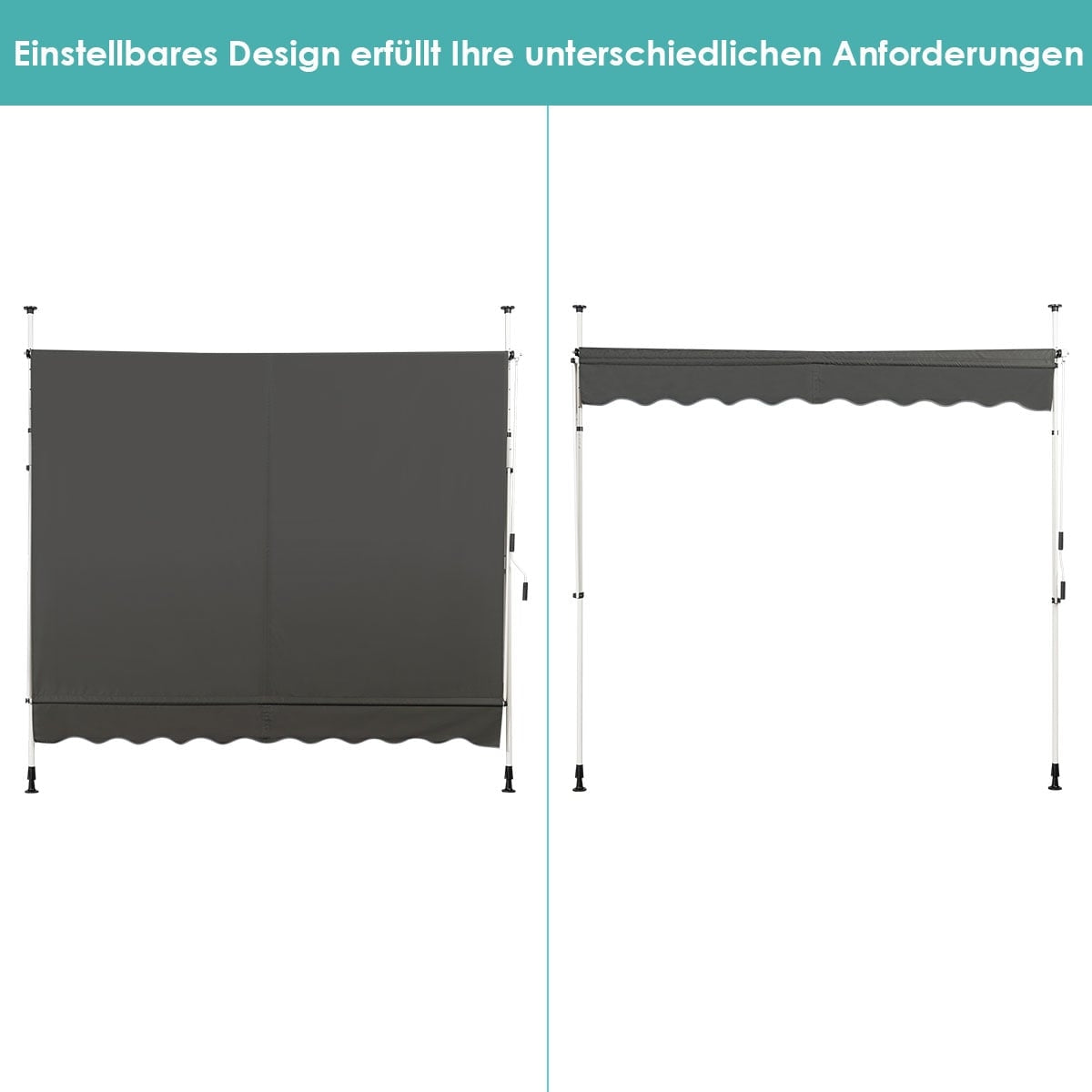 Adjustable Balcony Awning with Crank, 250x120 cm, Grey