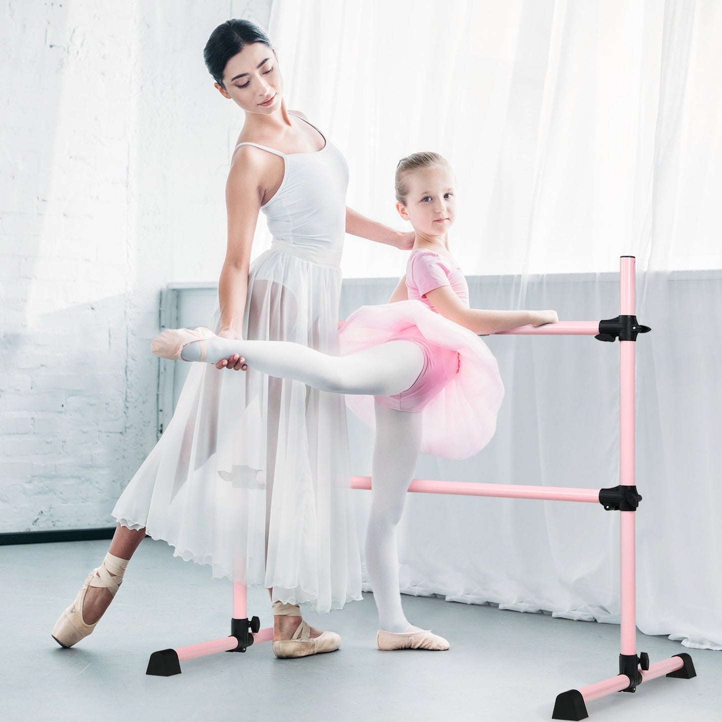 Adjustable Ballet Barre, Freestanding, Pink, 123x71x119CM