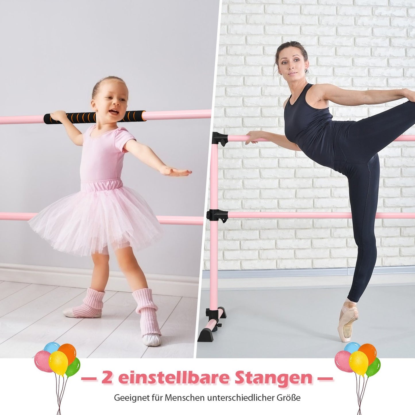 Adjustable Ballet Barre, Freestanding, Pink, 123x71x119CM