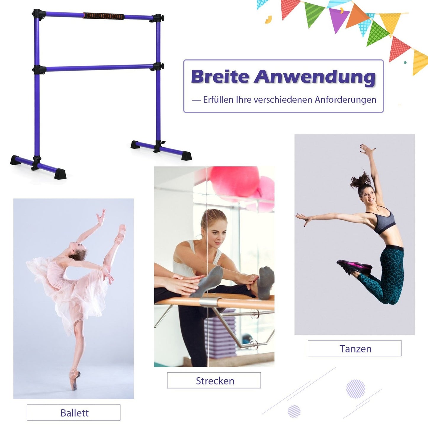 Adjustable Ballet Barre – Portable, Non-Slip, 124.5 x 71 x 120 cm