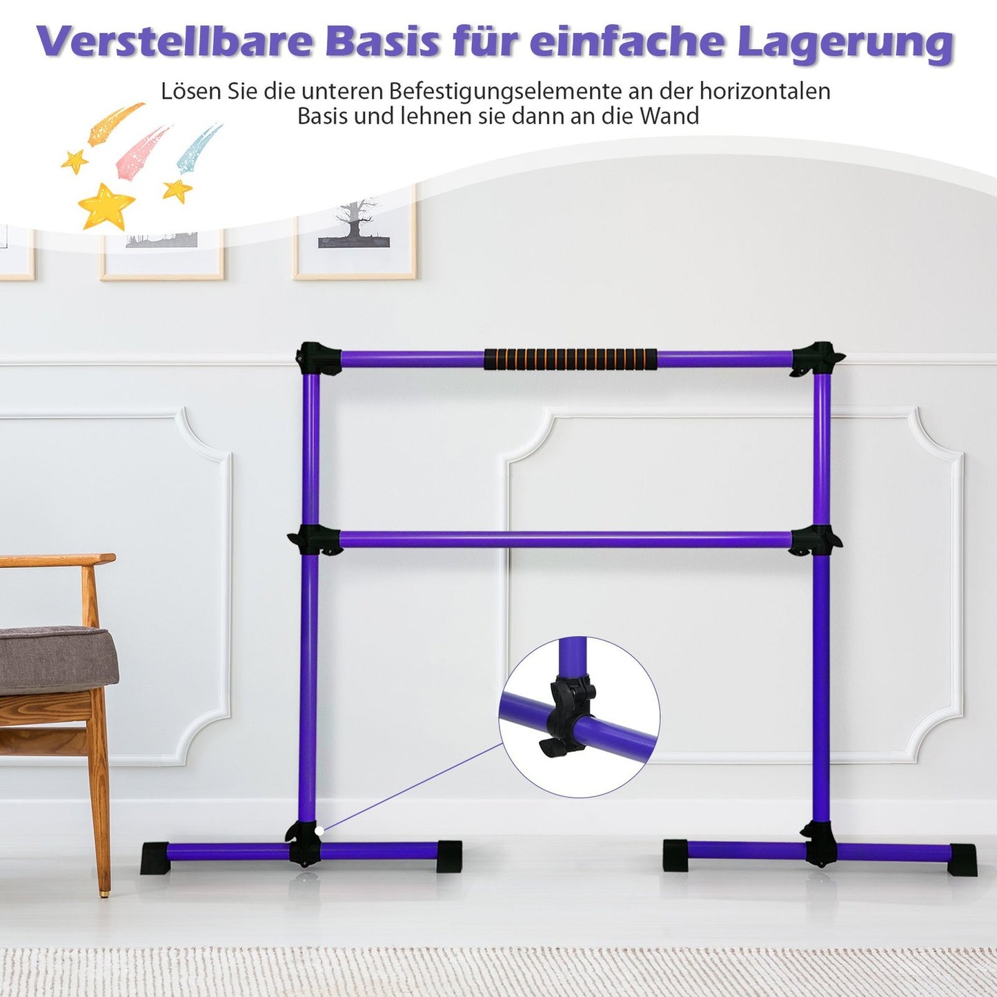 Adjustable Ballet Barre – Portable, Non-Slip, 124.5 x 71 x 120 cm