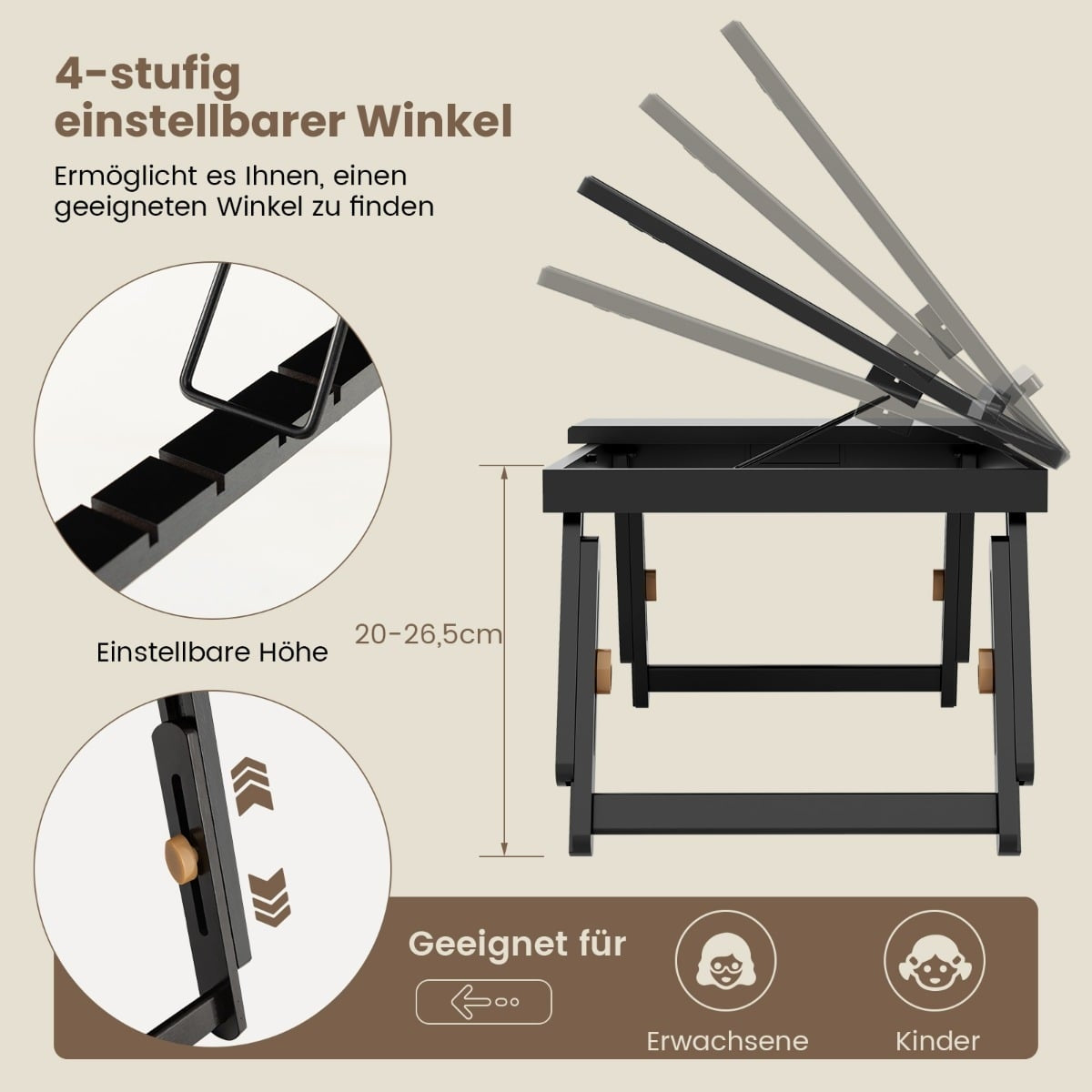 Adjustable Bamboo Laptop Table with Drawer – Brown