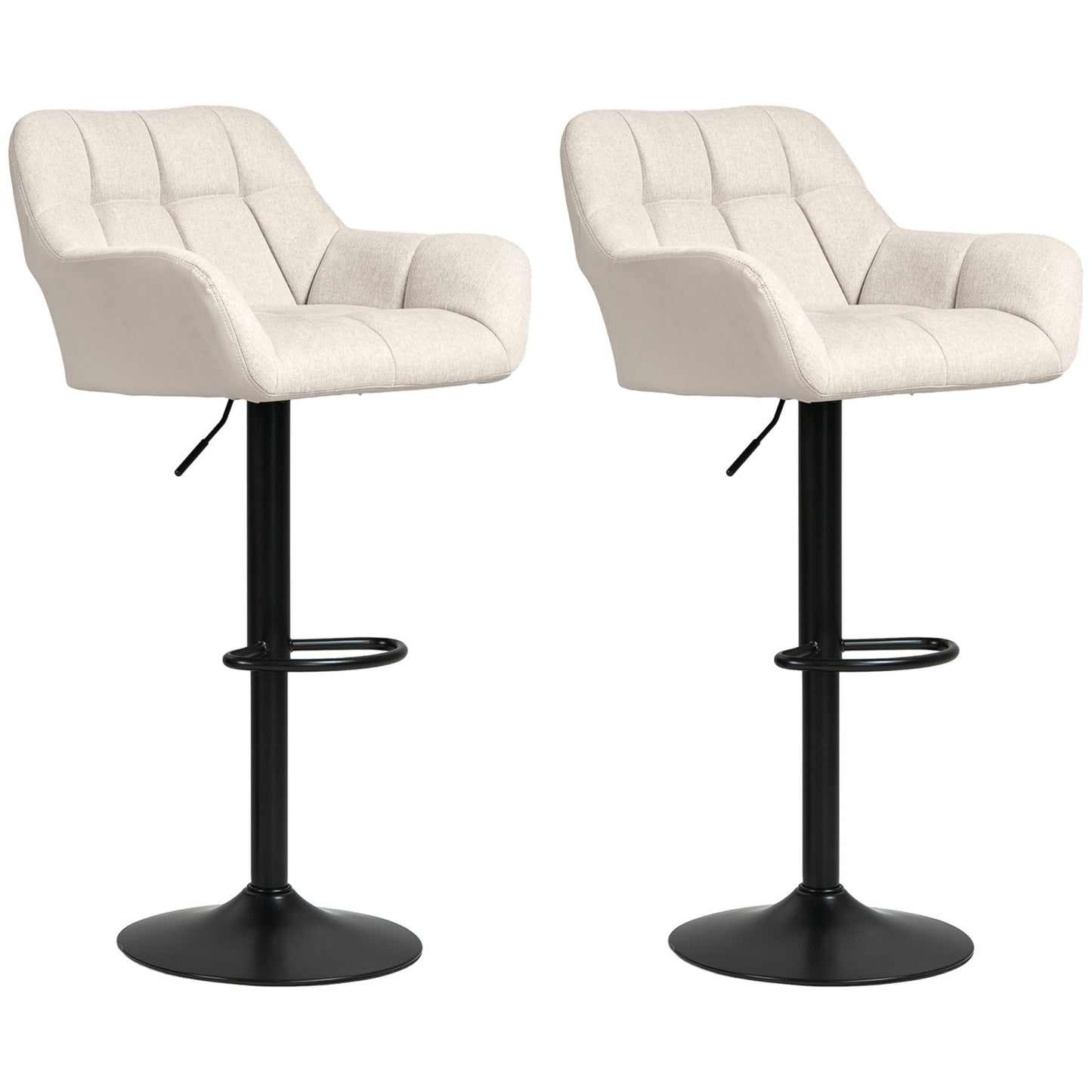 Adjustable Bar Stools, Set of 2, Faux Leather, Cream/Black