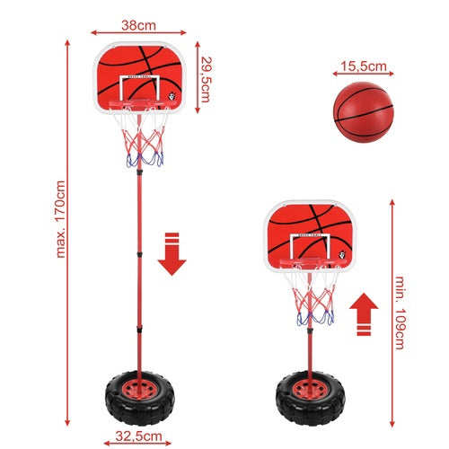 Adjustable Basketball Hoop Set with Backboard and Ball