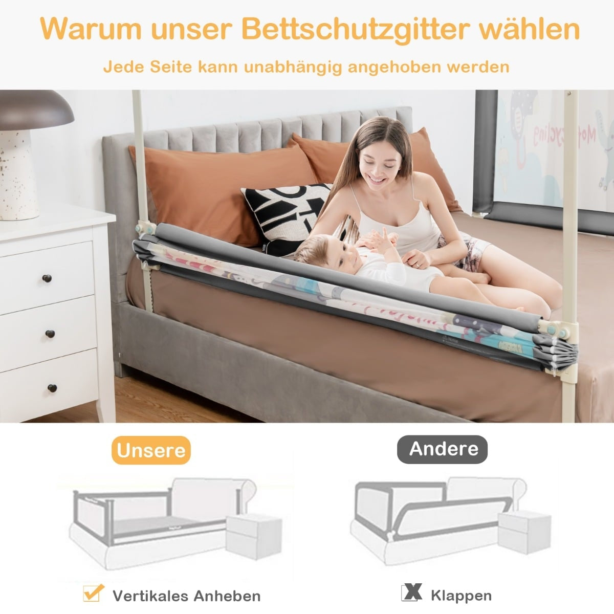 Adjustable Bed Rail Guard, 175cm, Dark Grey