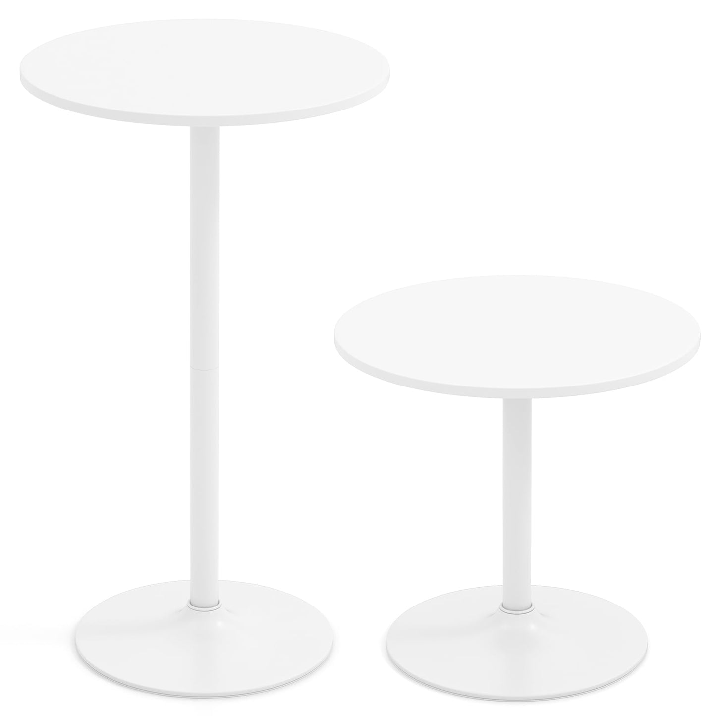 Adjustable Bistro Table Set, 2 Heights, 60 cm Diameter, White