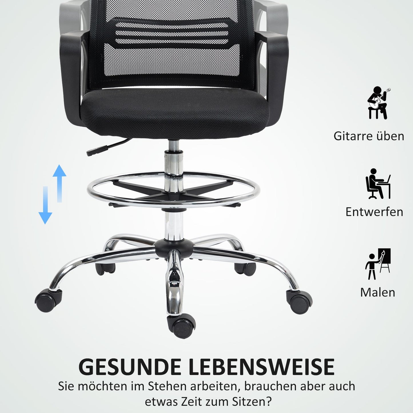 Adjustable Black Mesh Office Chair with Footrest