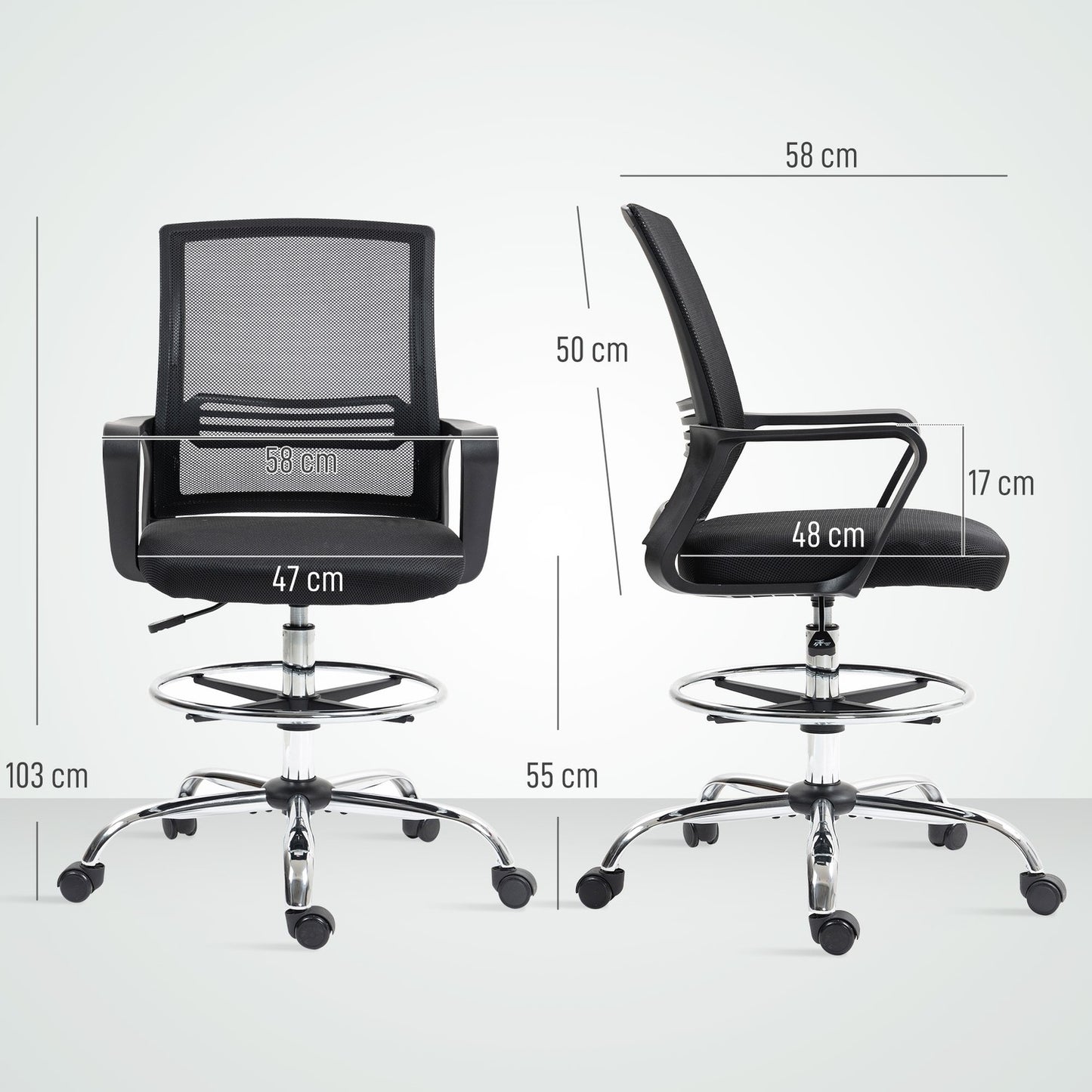 Adjustable Black Mesh Office Chair with Footrest