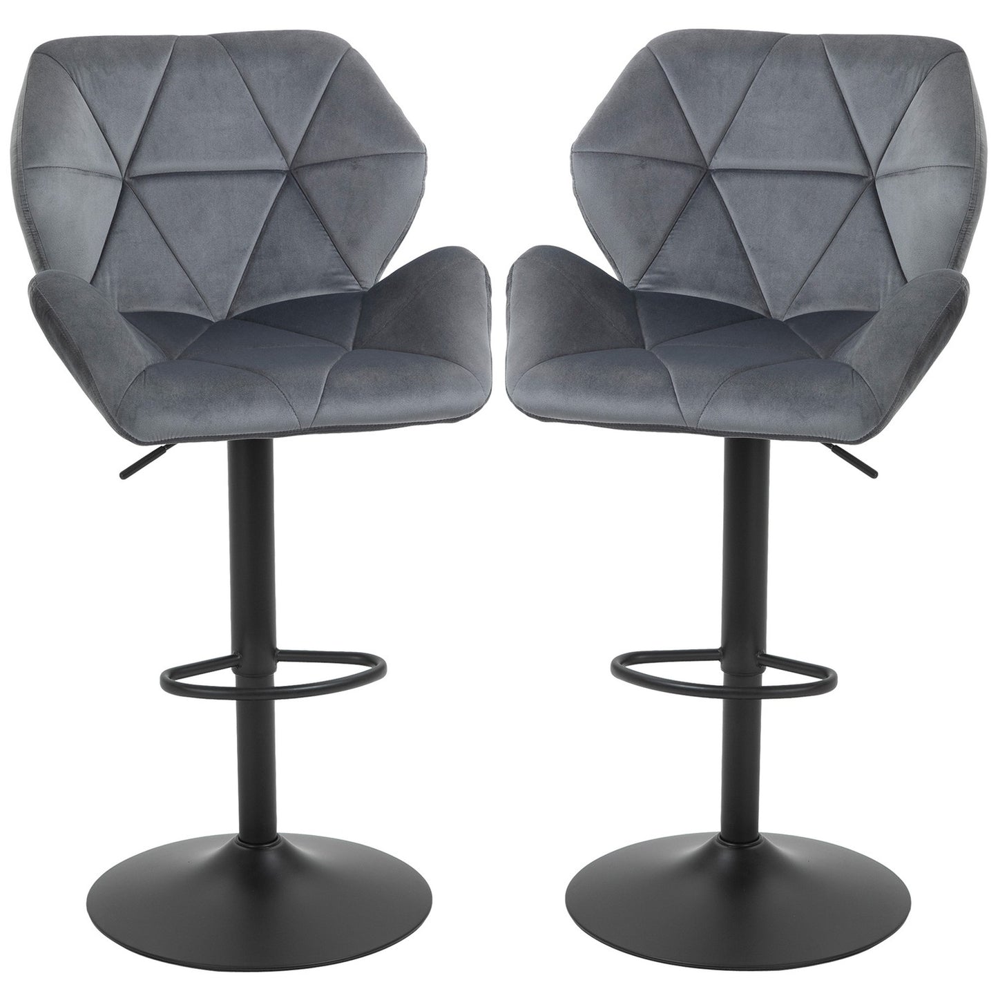 Adjustable Blue Velvet Bar Stools with Backrest, Set of 2