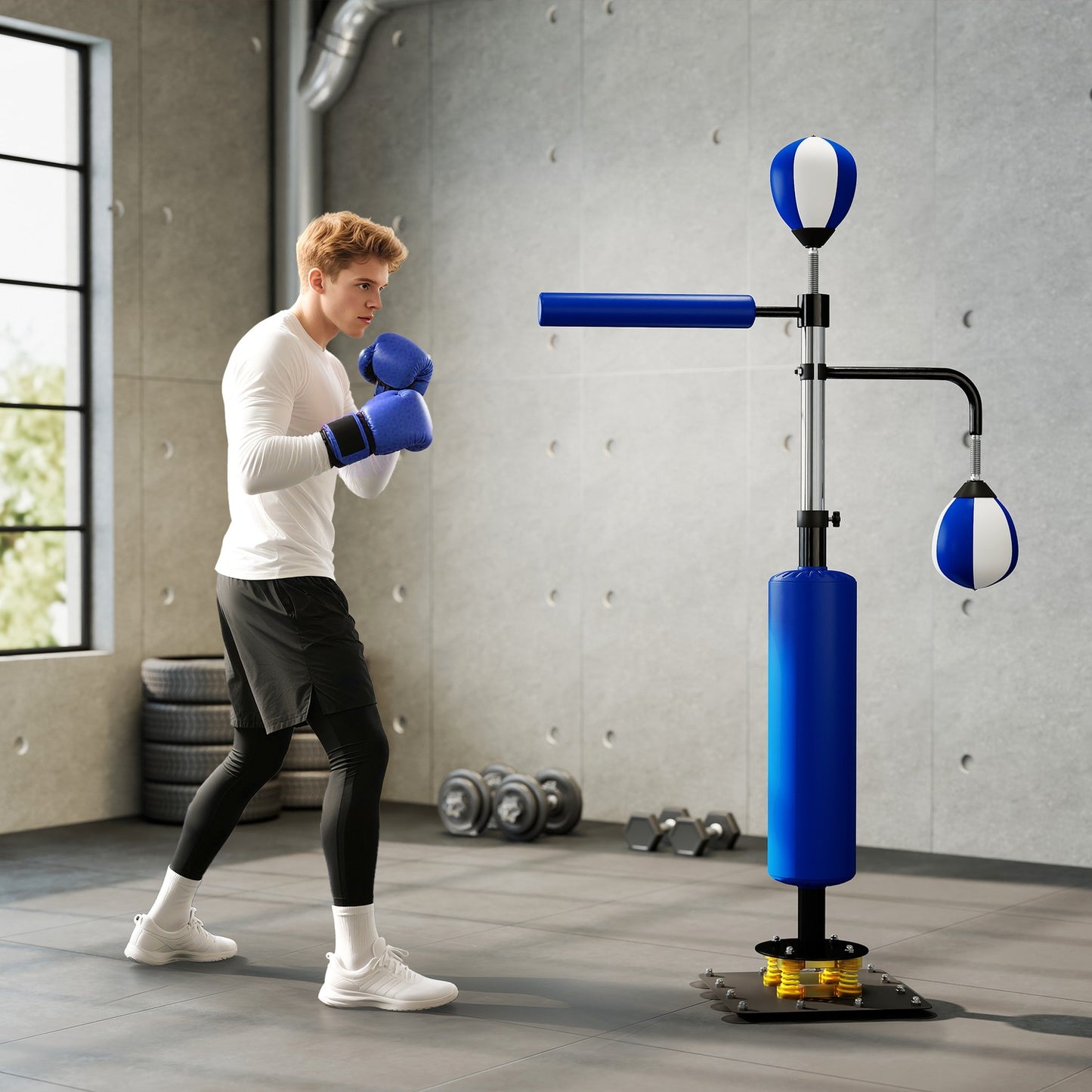 Adjustable Boxing Stand with Speedballs and Kick Pad