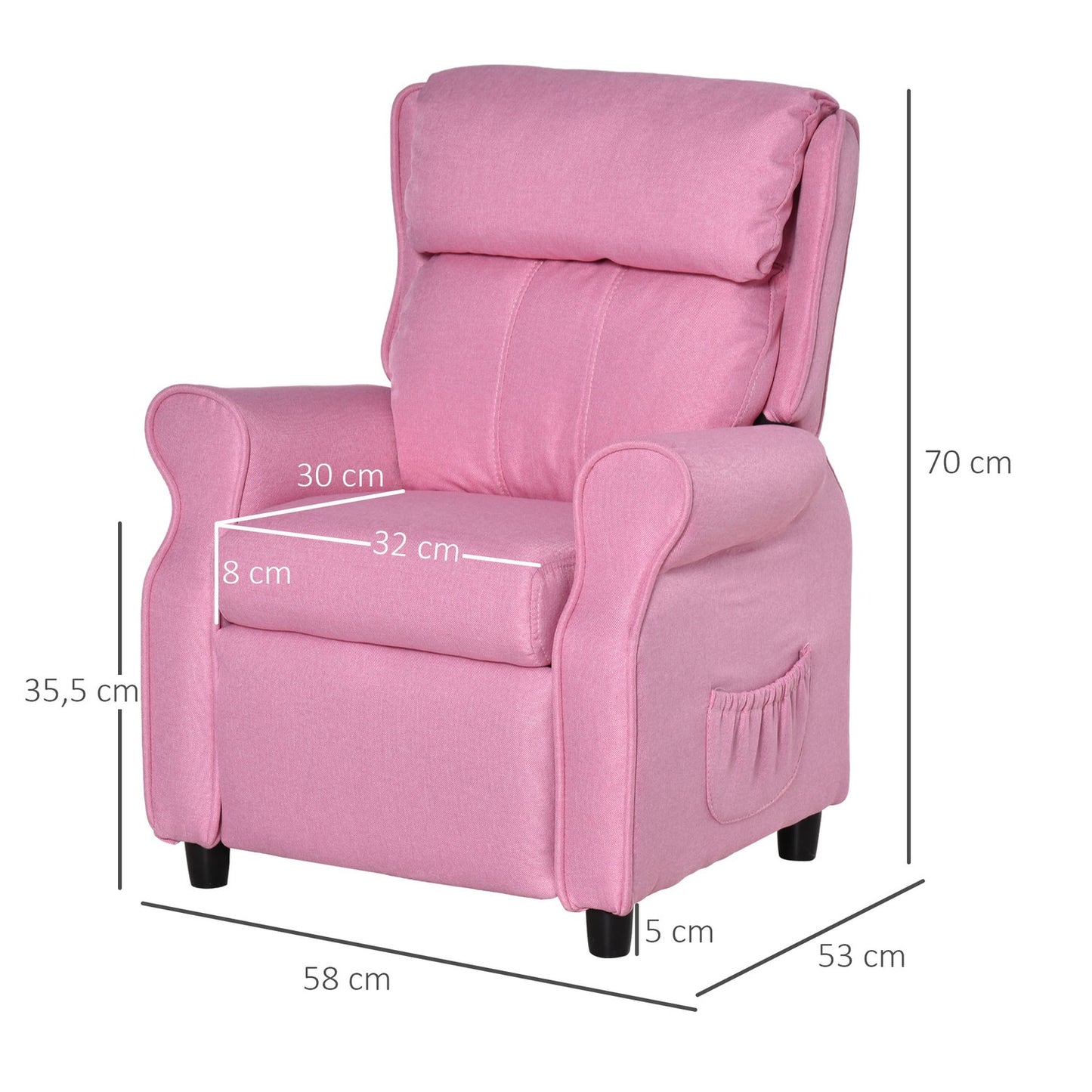 Adjustable children's sofa with footrest, Pink, 3-5 years