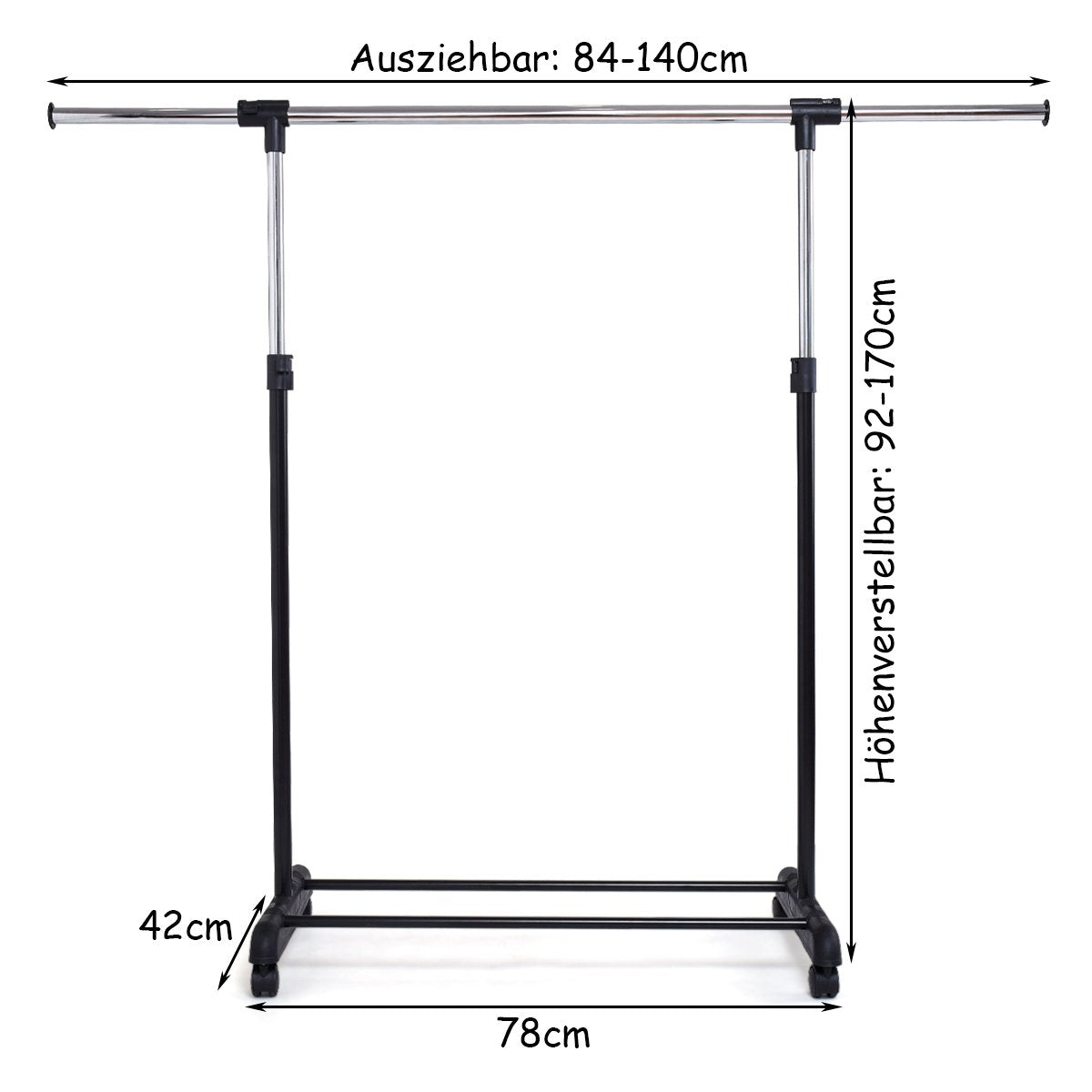 Adjustable Clothes Rack with Shelf and Wheels