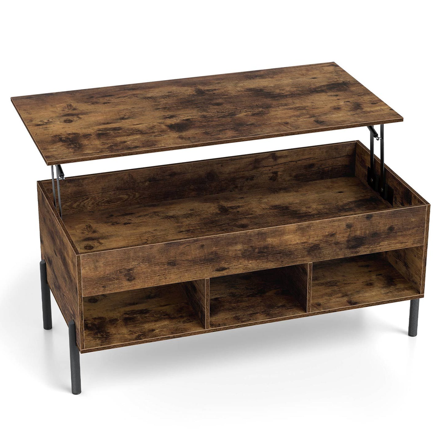 Adjustable Coffee Table with Lift-Top, Storage, Brown