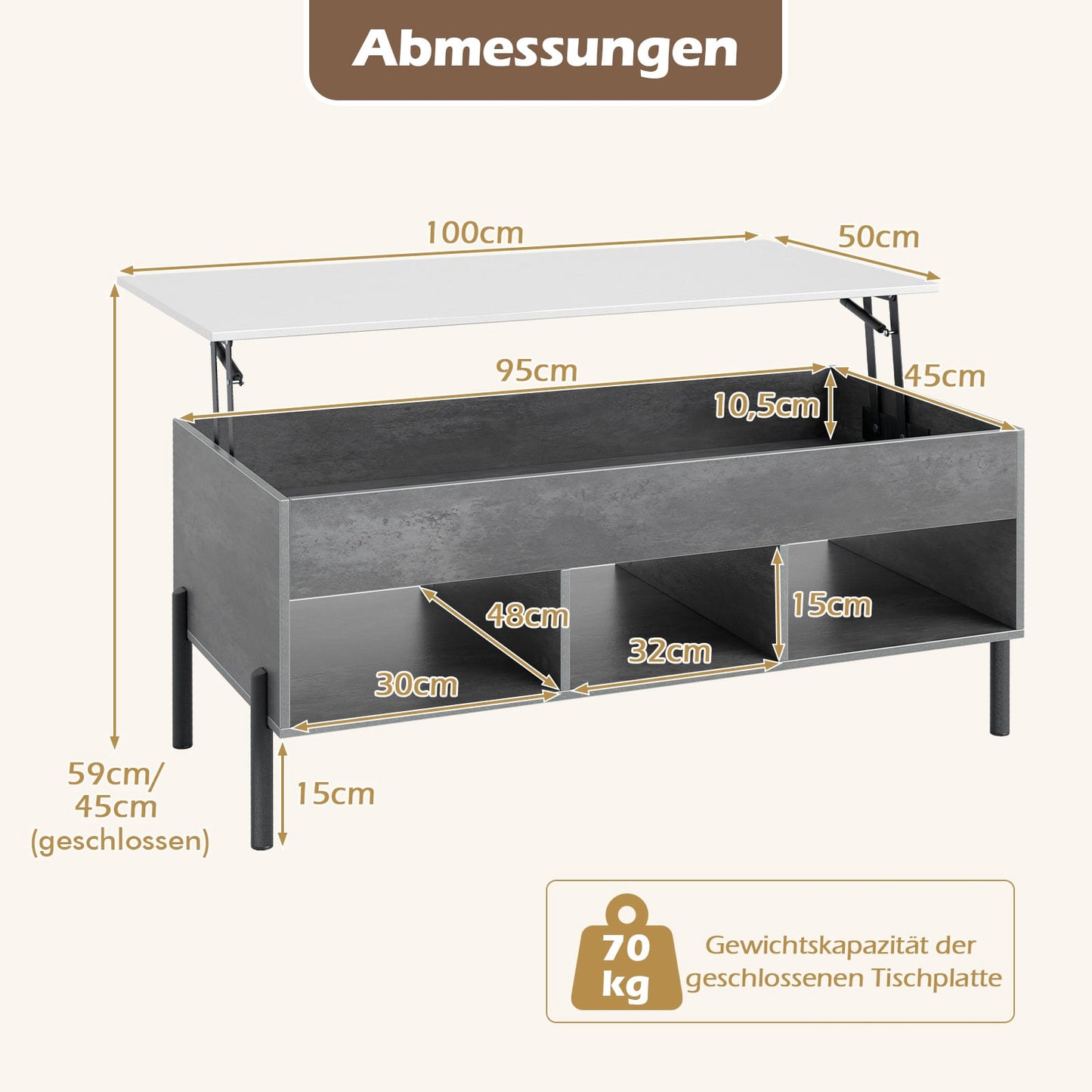 Adjustable Coffee Table with Lift-Top, Storage, Gray