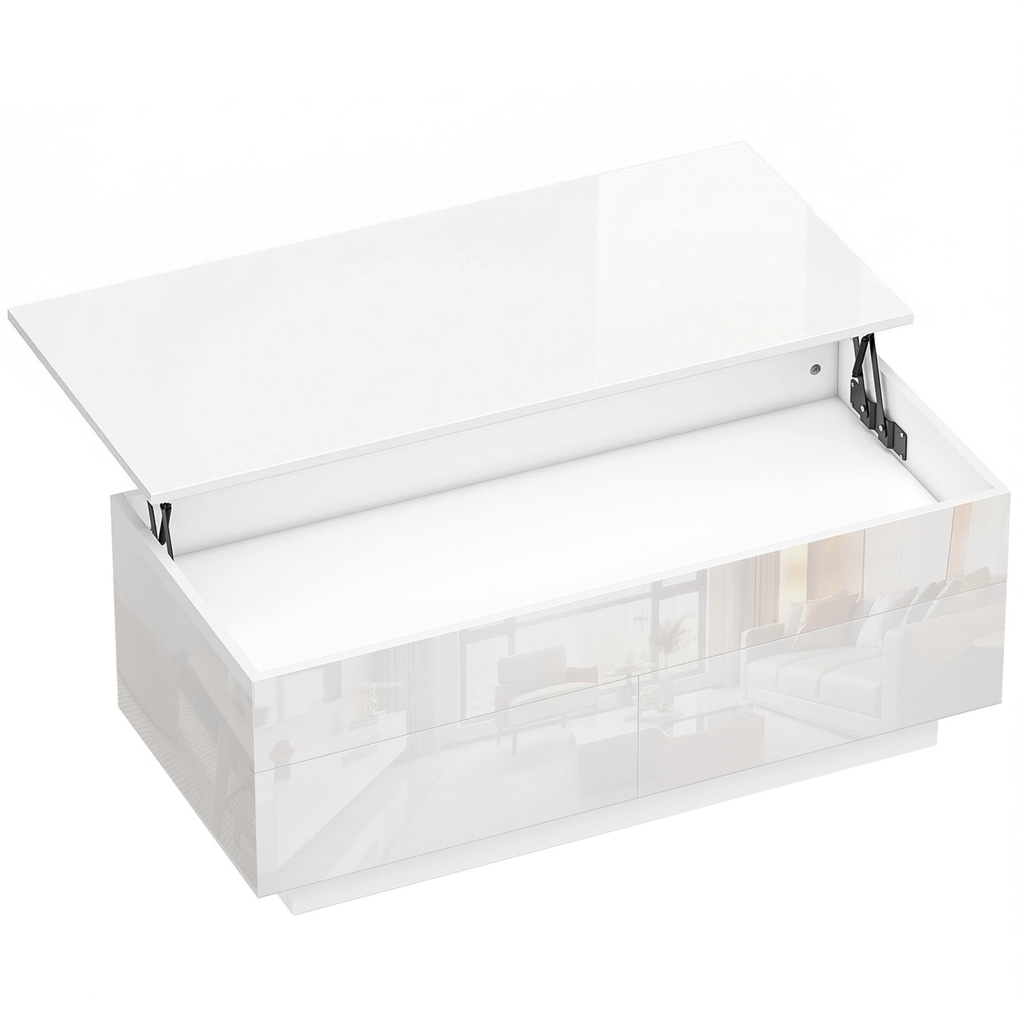 Adjustable Coffee Table with Storage, High Gloss White