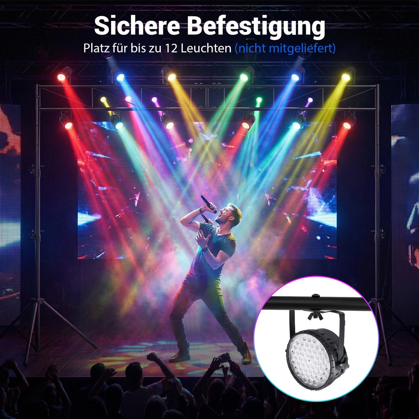 Adjustable DJ Light Stand with Crossbar, 140–265 cm Height