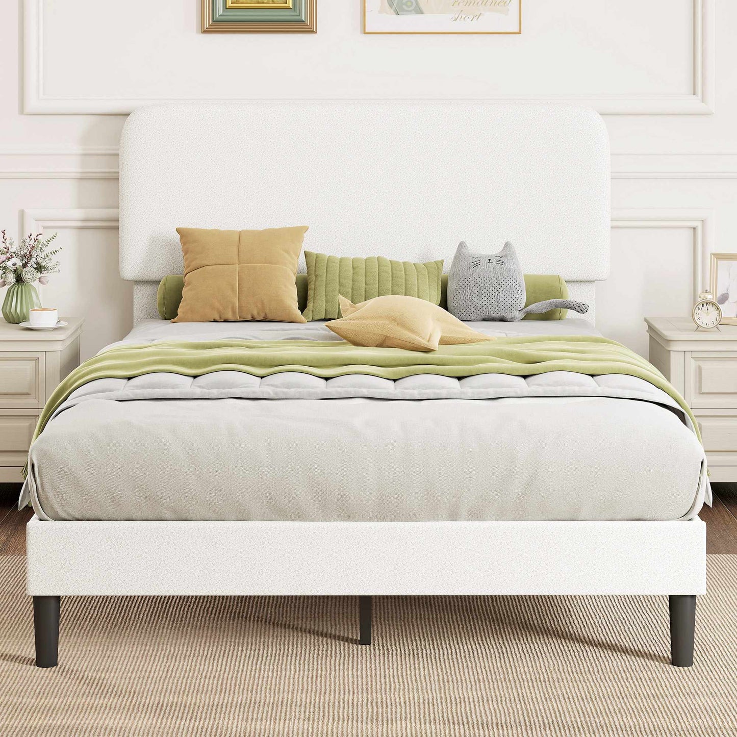 Adjustable Double Bed Frame with Teddy Fleece Headboard