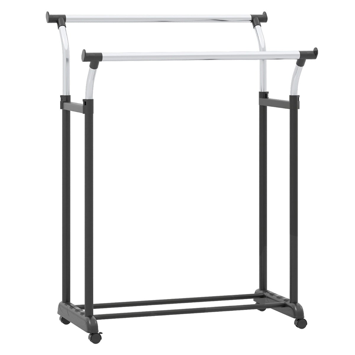 Adjustable Double Rail Clothes Rack with Wheels, Black