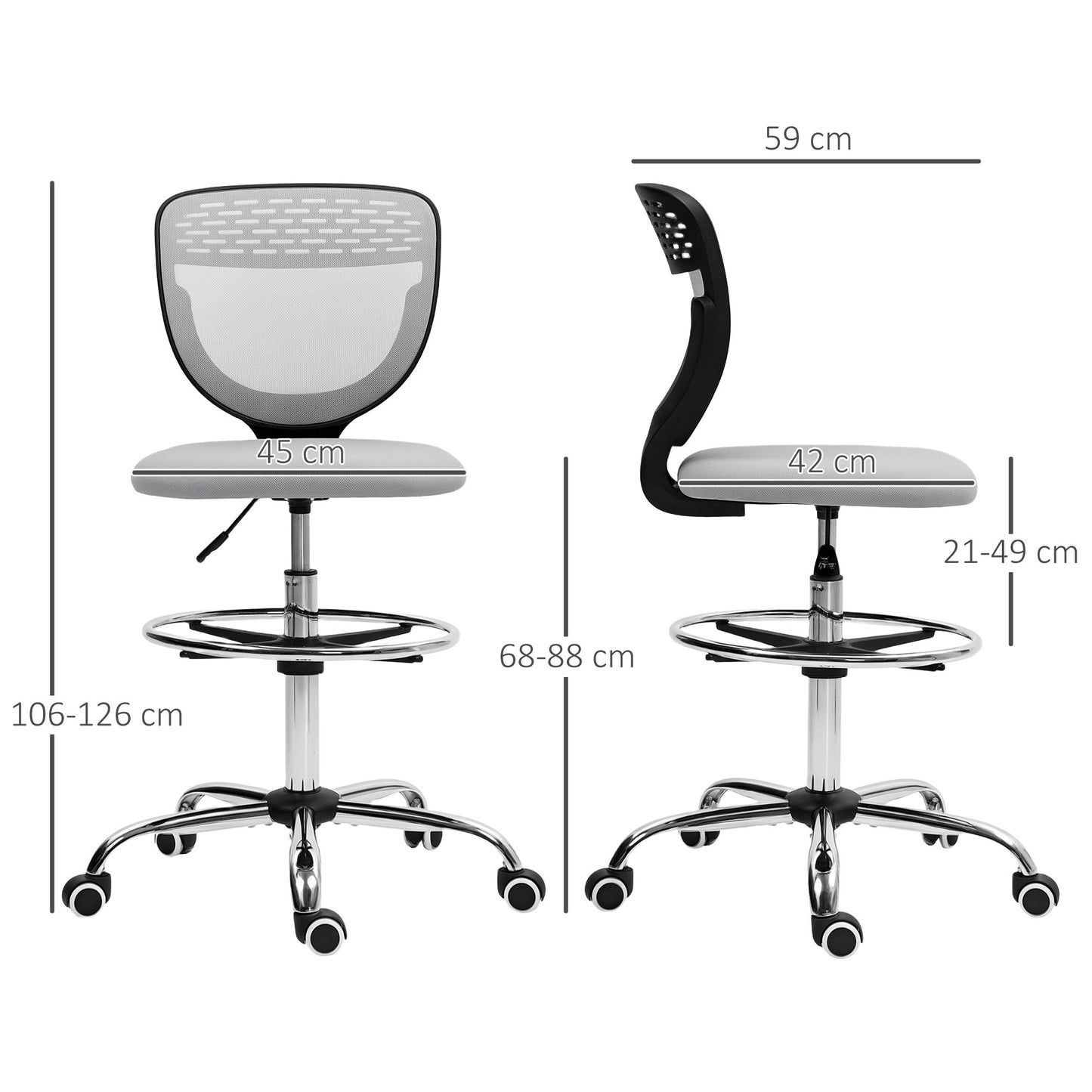 Adjustable Drafting Chair with Footrest, Mesh Back, Grey