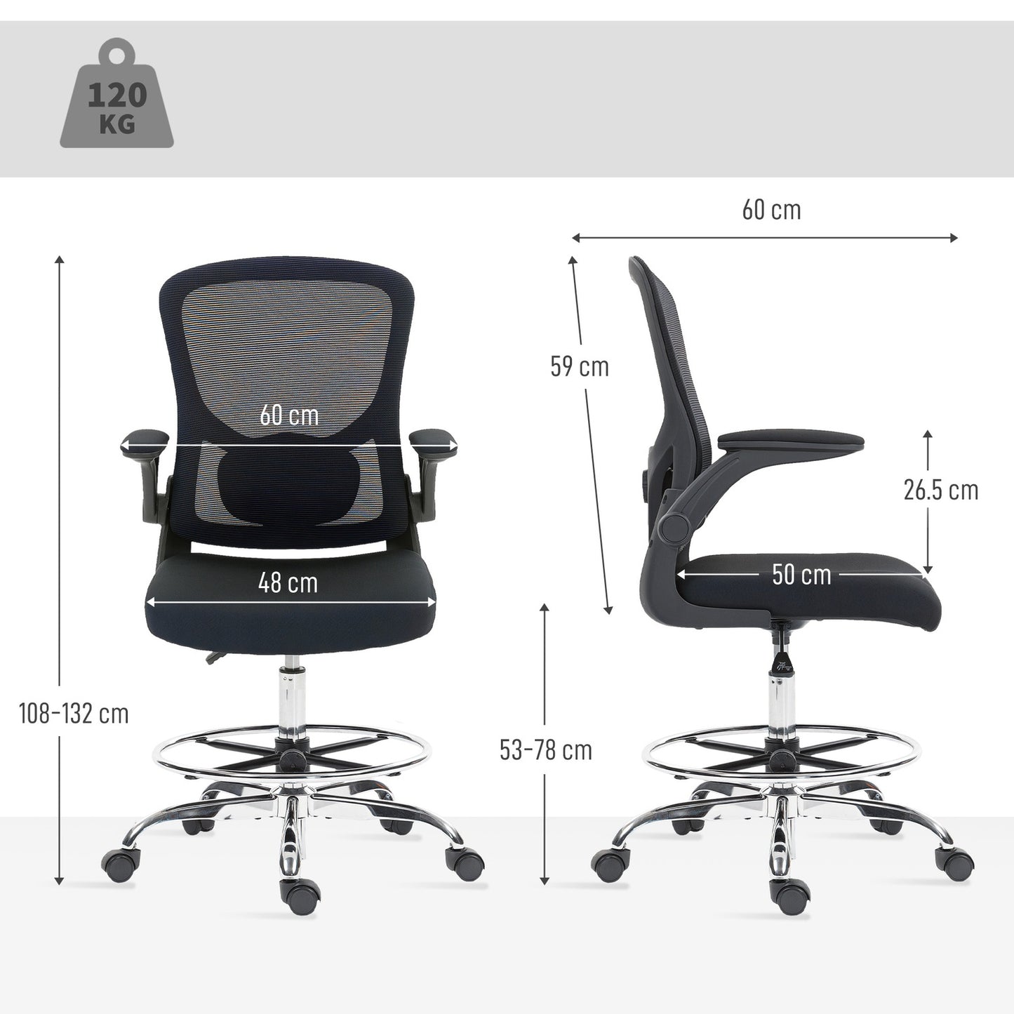 Adjustable Drafting Chair with Lumbar Support – Black