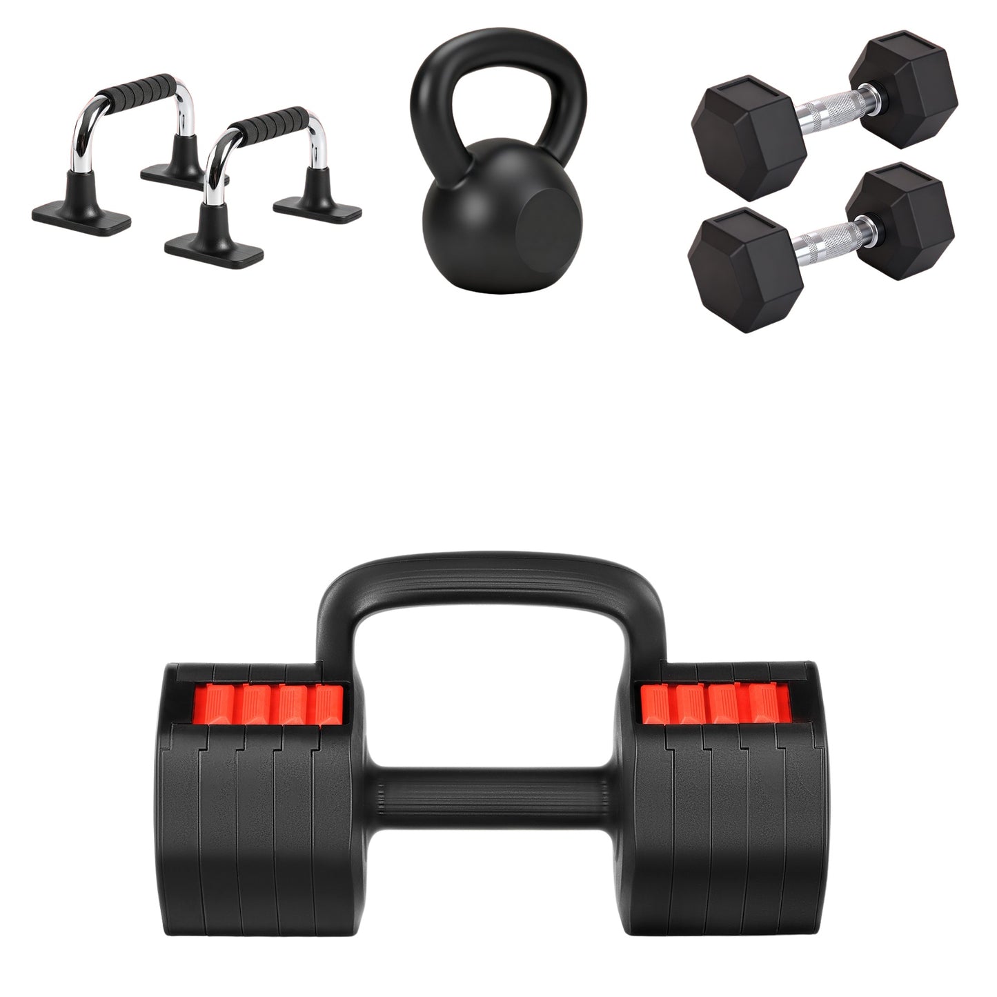 Adjustable Dumbbell with Push-Up & Kettlebell Functions