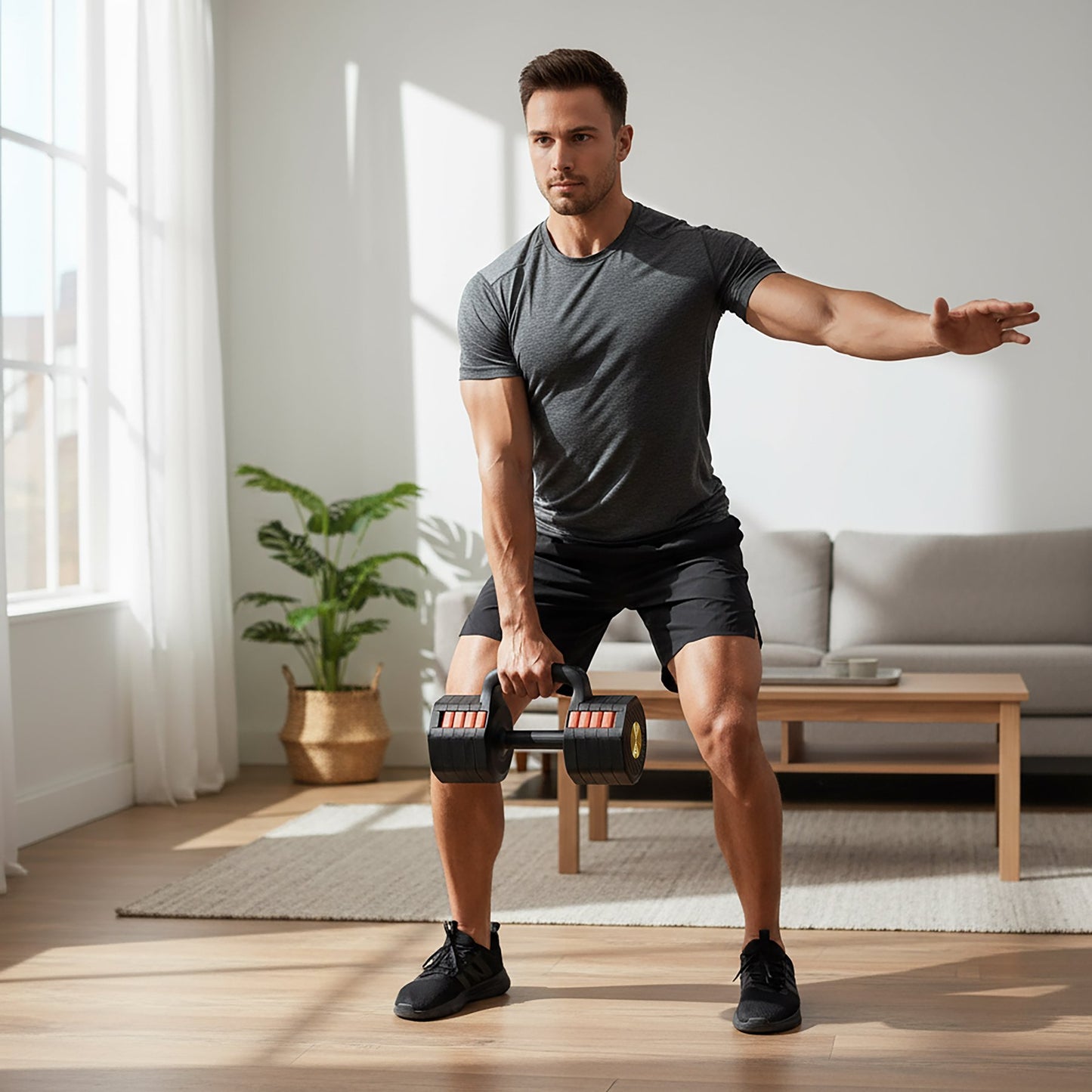 Adjustable Dumbbell with Push-Up & Kettlebell Functions