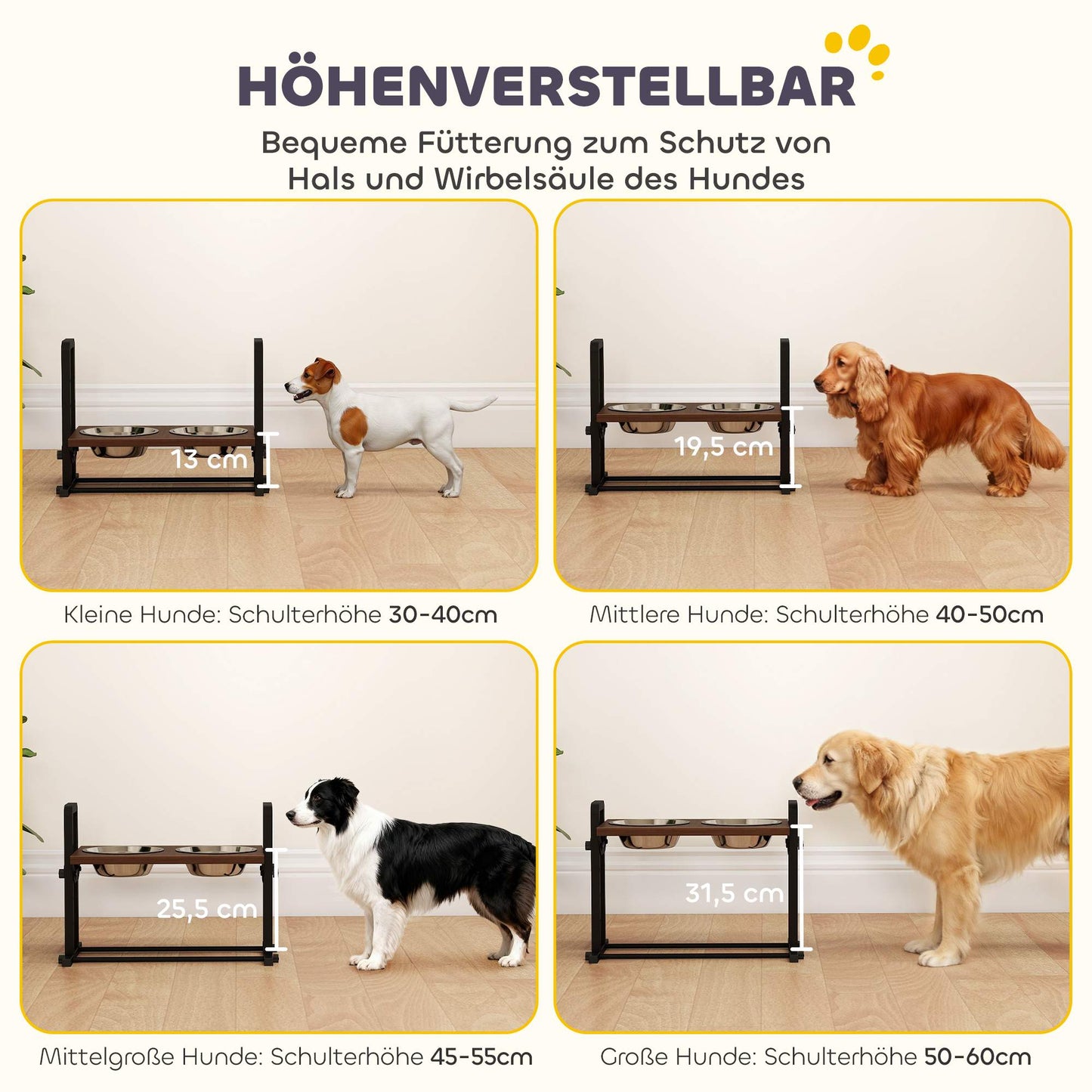 Adjustable Elevated Dog Bowl Stand with 2 Stainless Steel Bowls, 1.2L Each