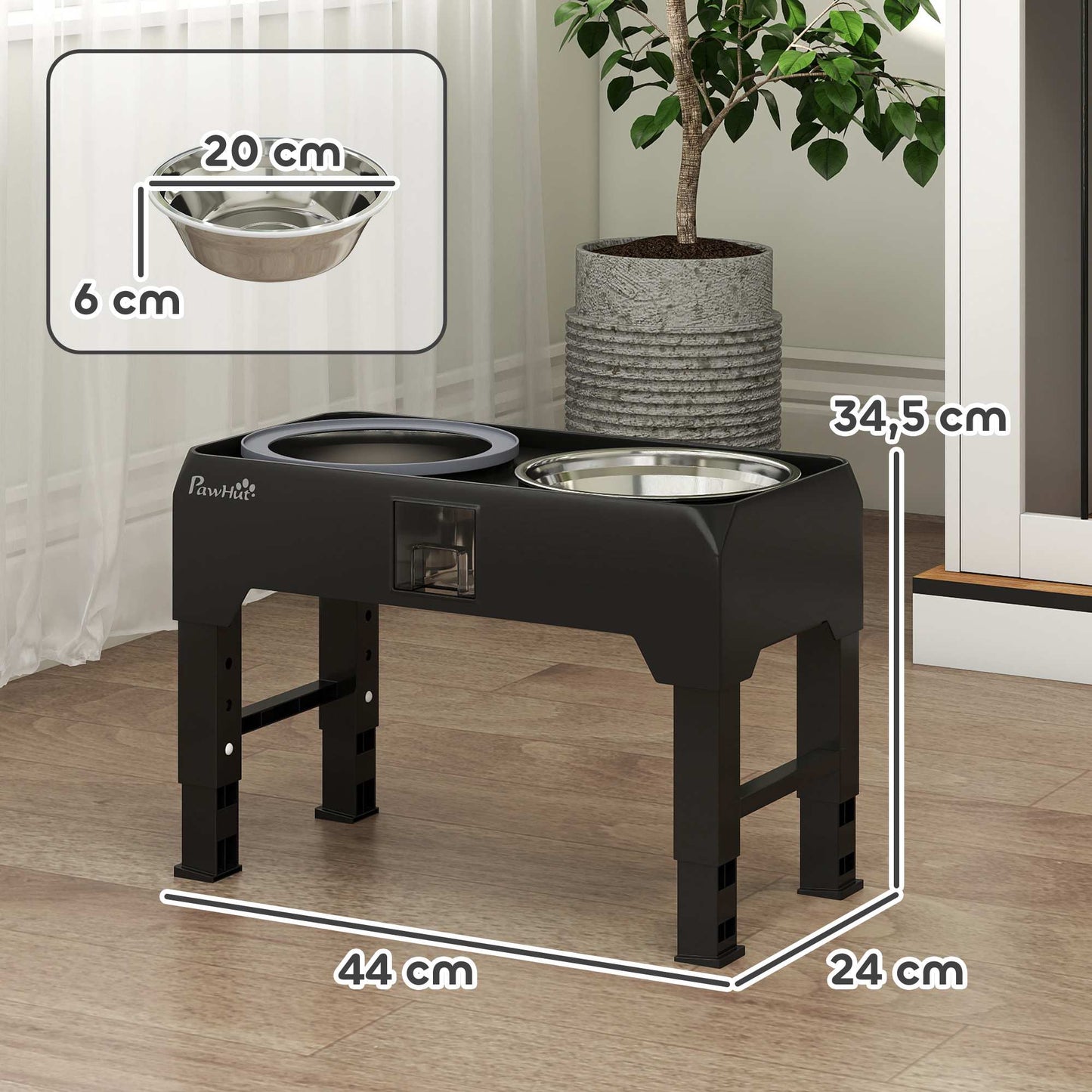 Adjustable Elevated Dog Bowl with 2 Stainless Steel Bowls