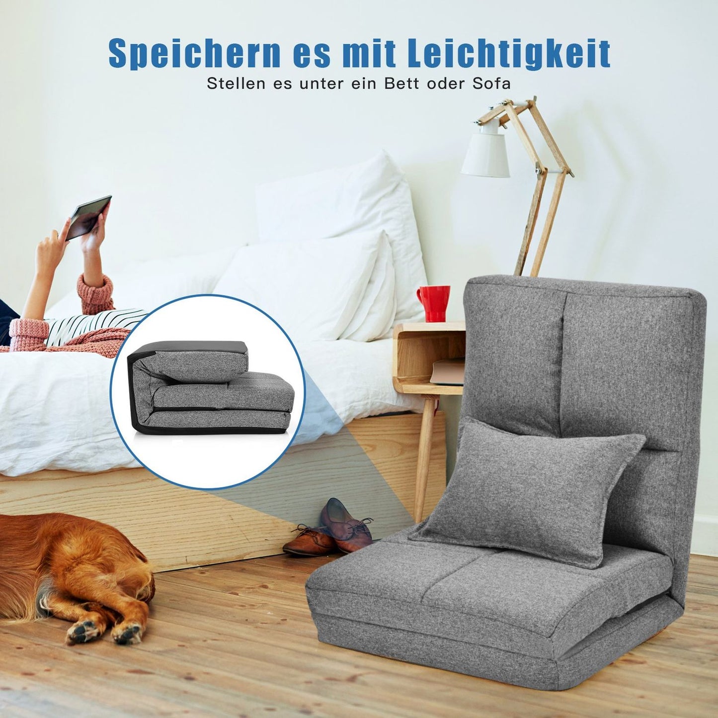 Adjustable Floor Chair Folding Floor Sofa with Soft Cushion Floor Chair Gray