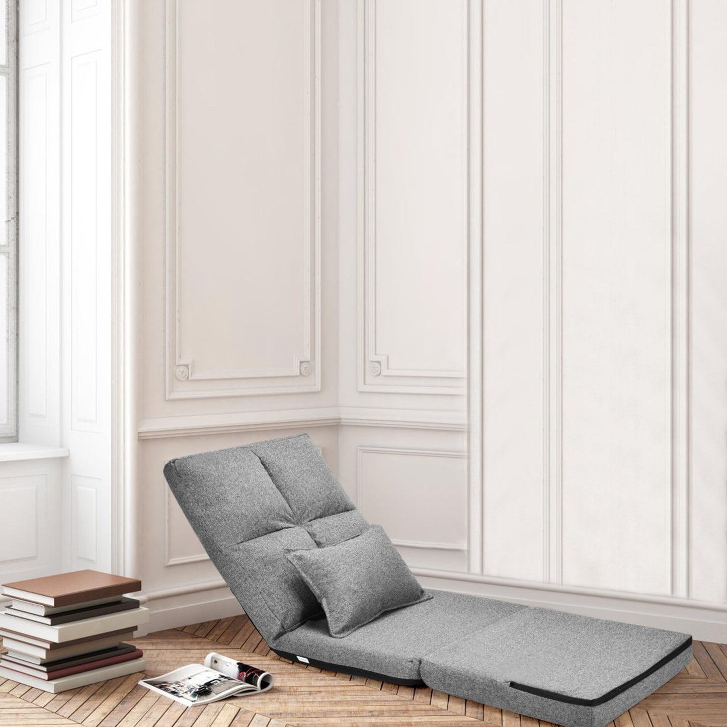 Adjustable Floor Chair Folding Floor Sofa with Soft Cushion Floor Chair Gray