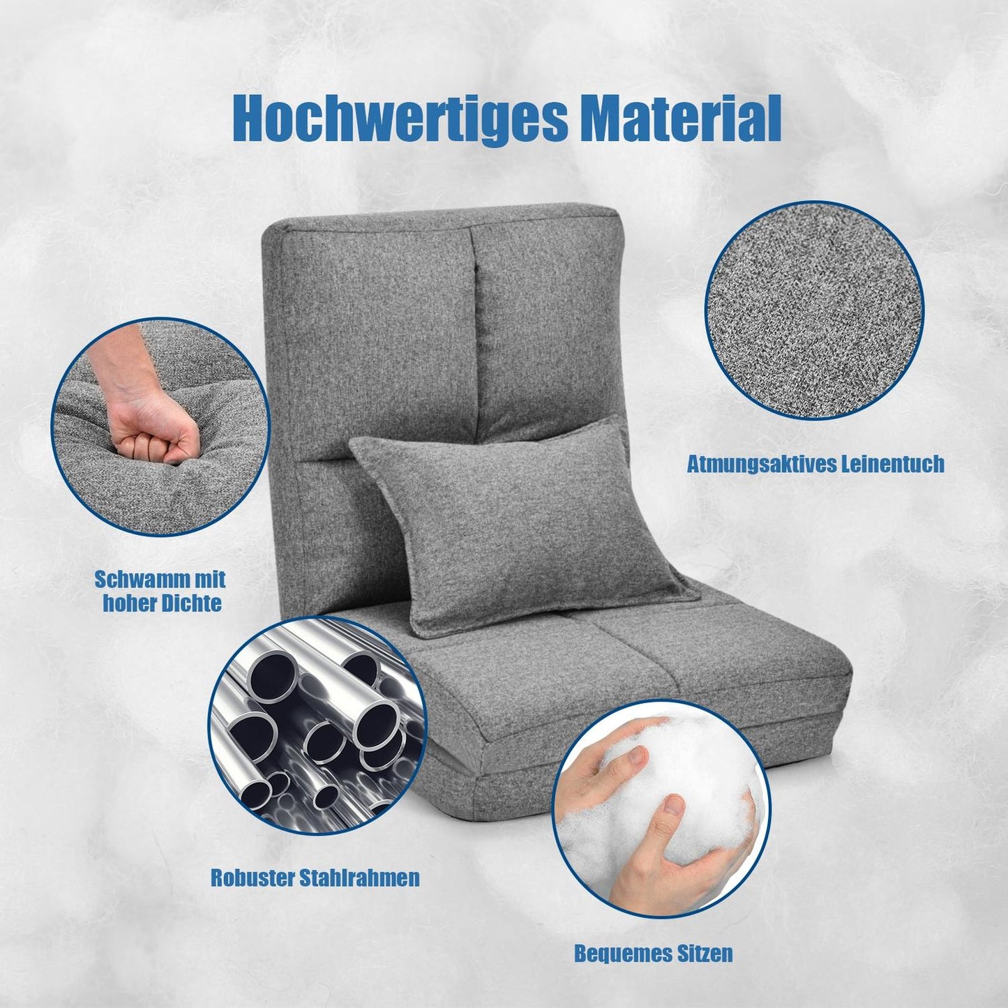 Adjustable Floor Chair Folding Floor Sofa with Soft Cushion Floor Chair Gray