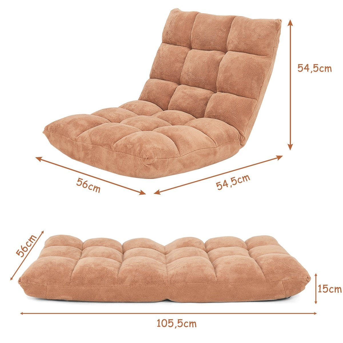 Adjustable Floor Chair with Coral Velvet, 105x56x15 cm, Beige