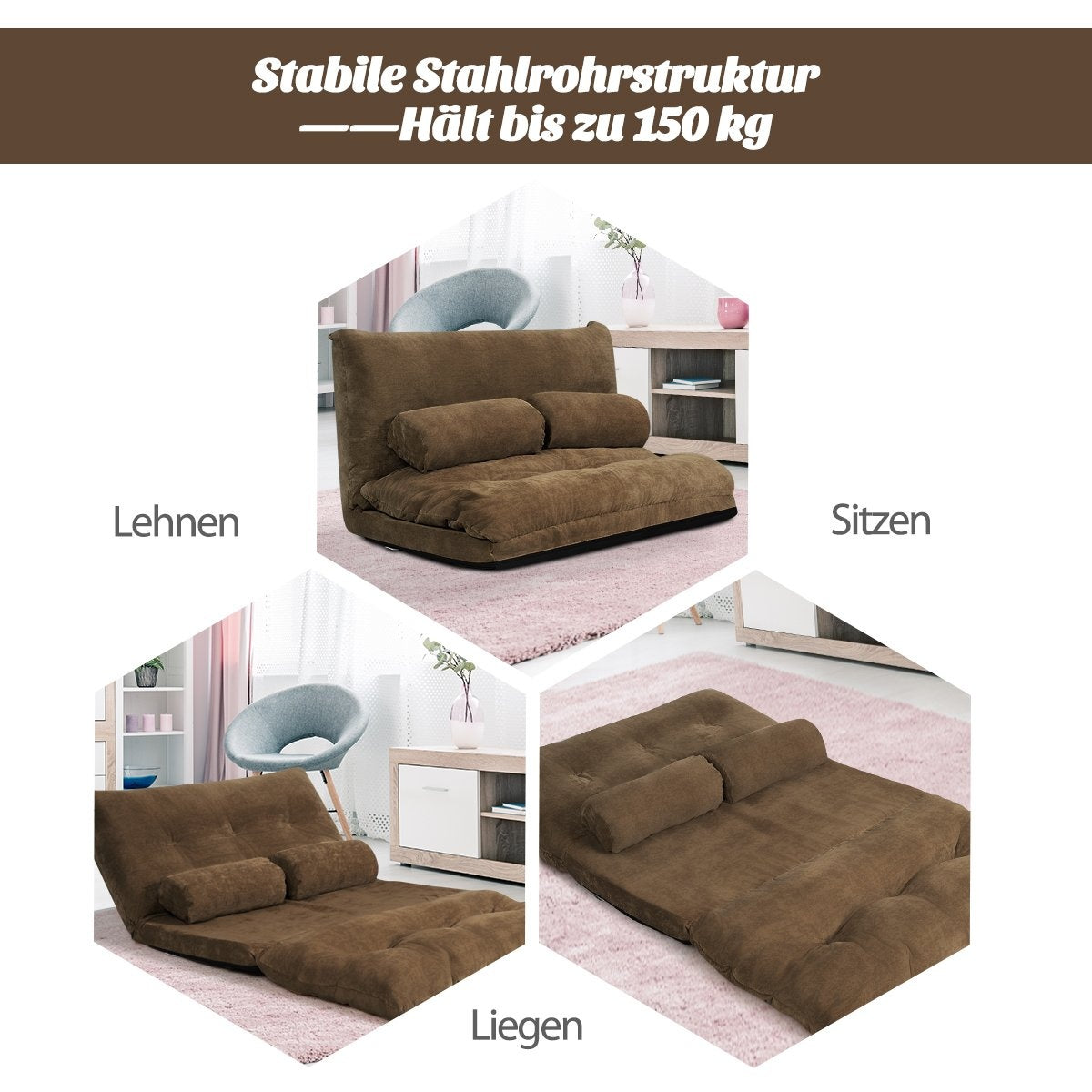 Adjustable Floor Sofa Chair, 180x98x18 cm, Coffee Brown