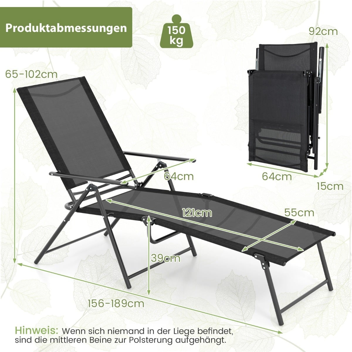 Adjustable Folding Sun Lounger Set, Black, 2-Piece