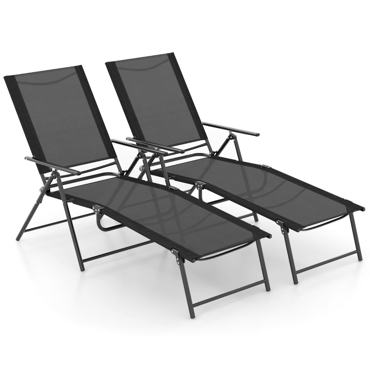 Adjustable Folding Sun Lounger Set, Black, 2-Piece